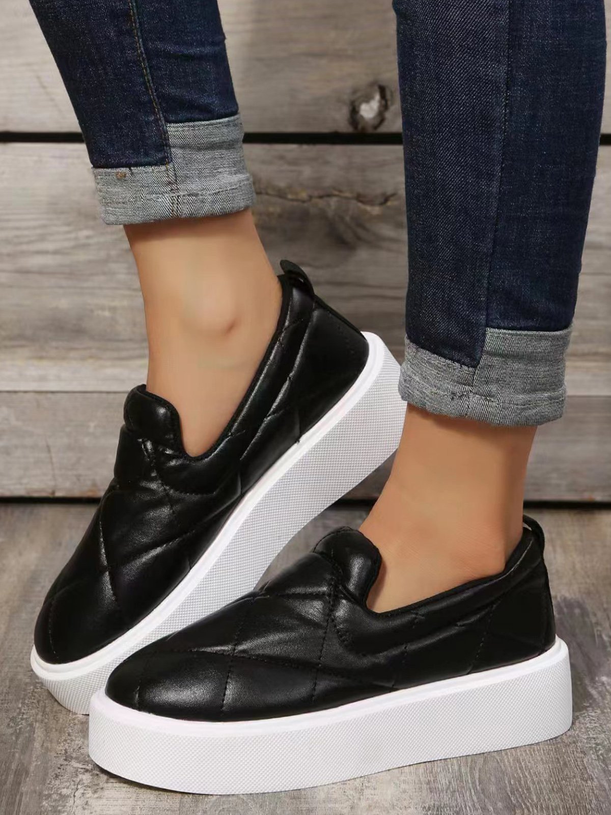 Plus Size Quilted Slip On Platform Shoes