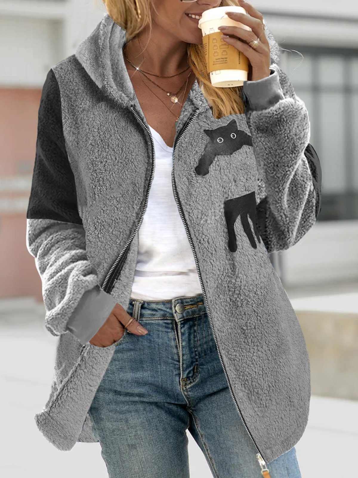 Casual Loose Fluff/Granular Fleece Fabric Teddy Jacket