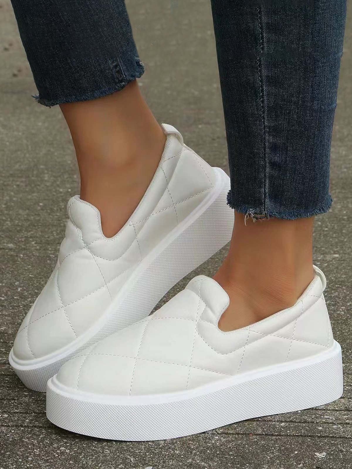 Plus Size Quilted Slip On Platform Shoes