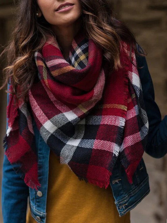 Casual Vintage Imitation Cashmere Red White Black Plaid Scarf Everyday Shawl Accessories