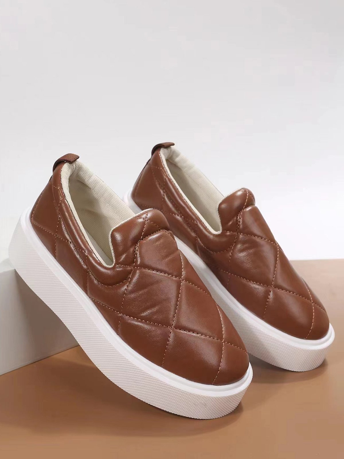 Plus Size Quilted Slip On Platform Shoes