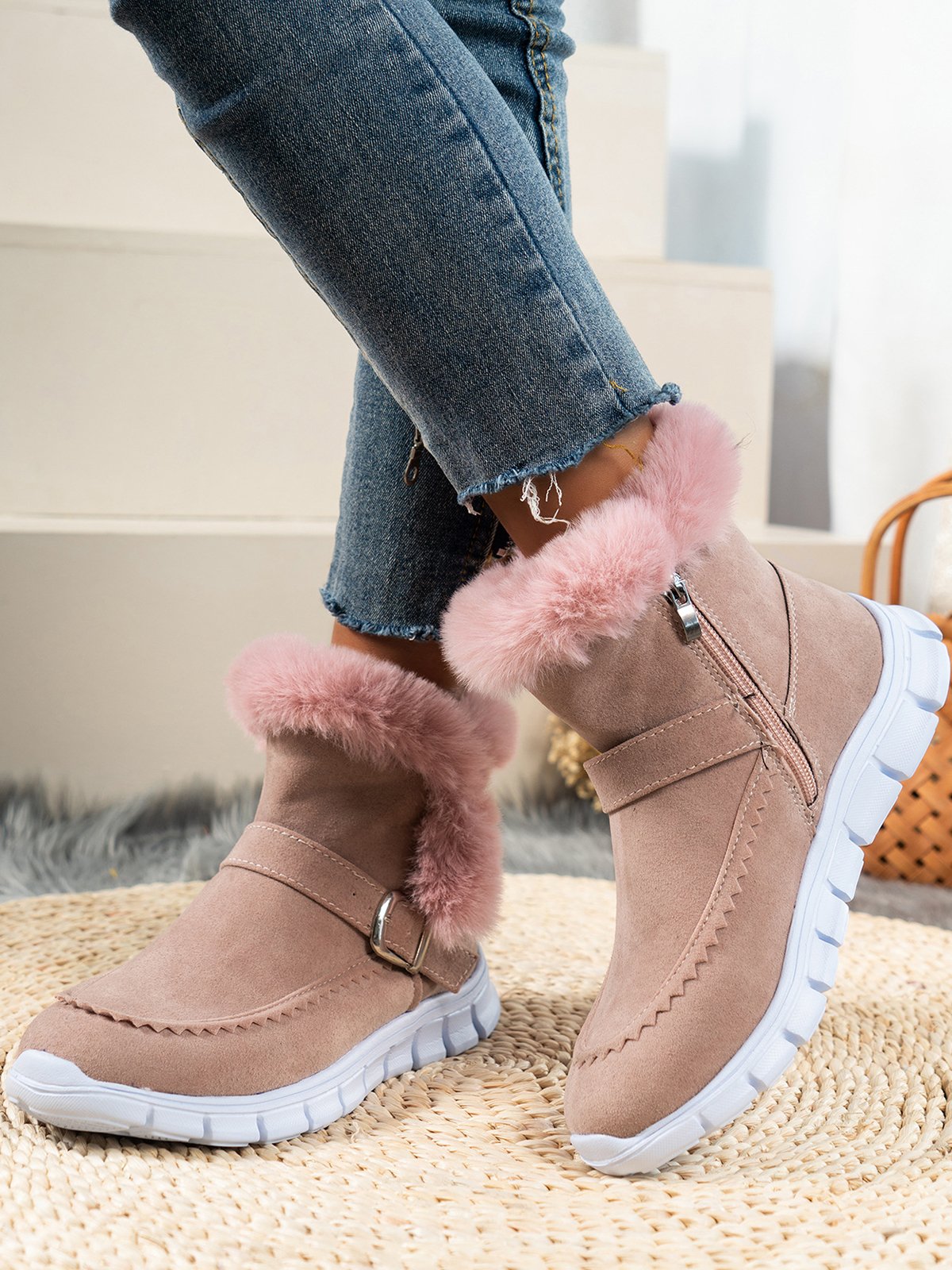 Warm Comfort Soft Sole Patchwork Buckle Snow Boots