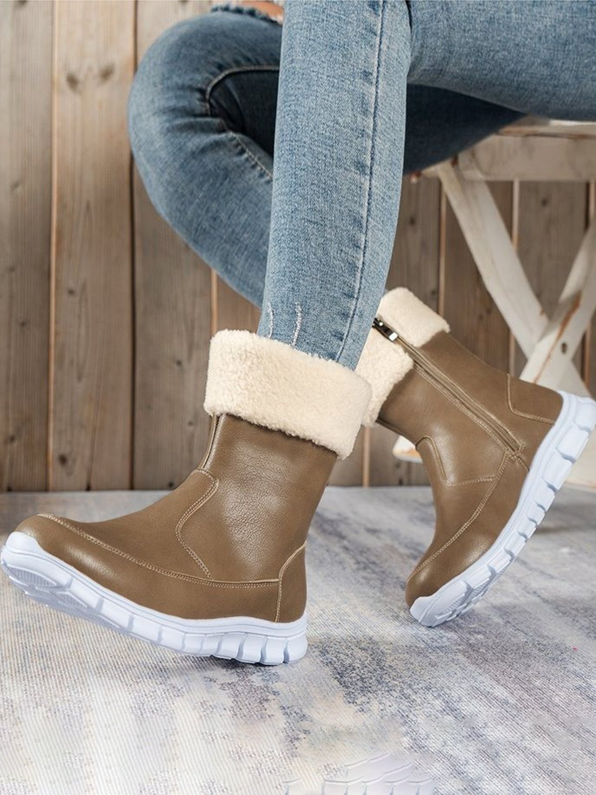 Warm Comfort Lightweight Soft Sole Patchwork Zipper Snow Boots