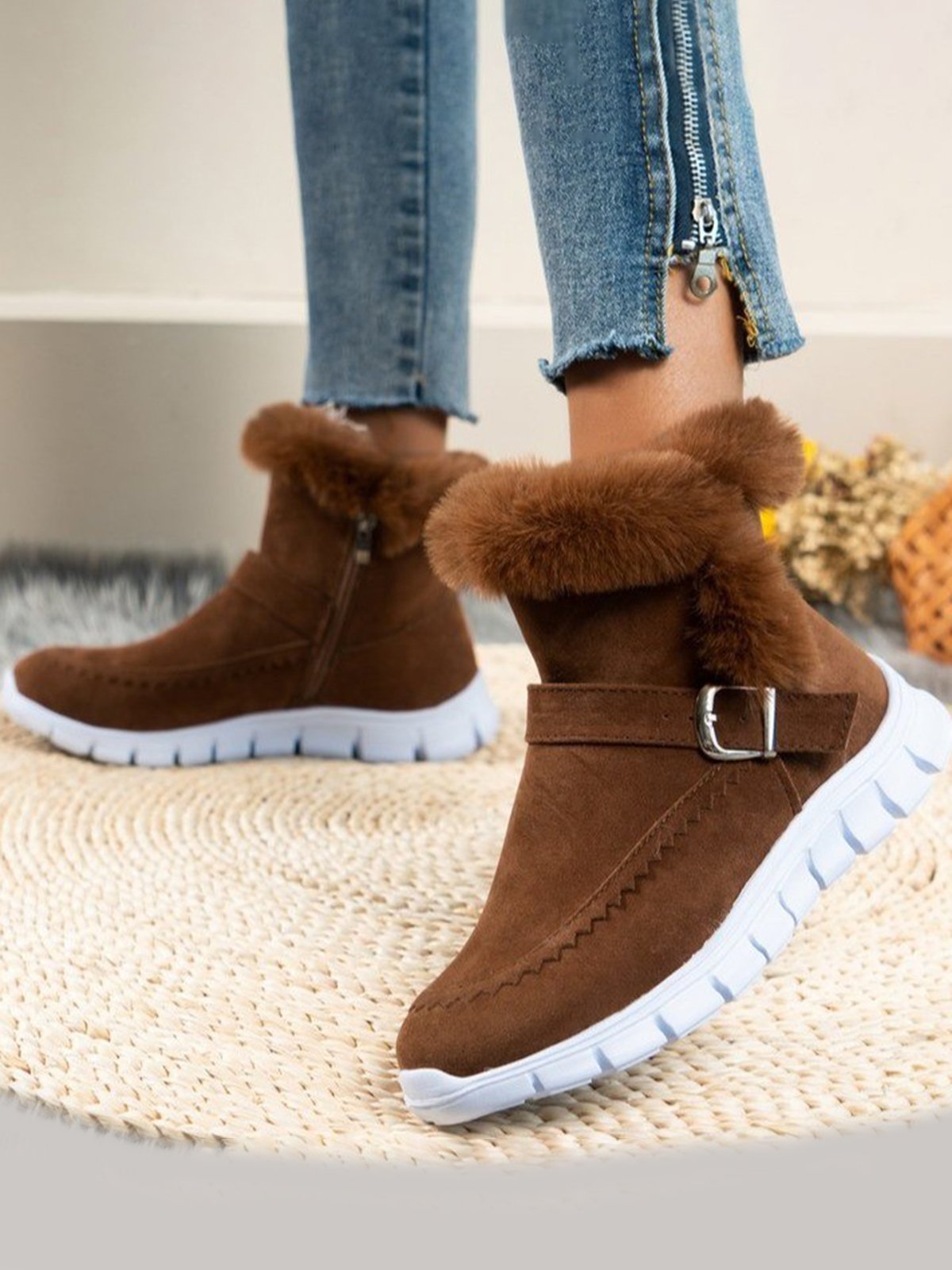 Warm Comfort Soft Sole Patchwork Buckle Snow Boots