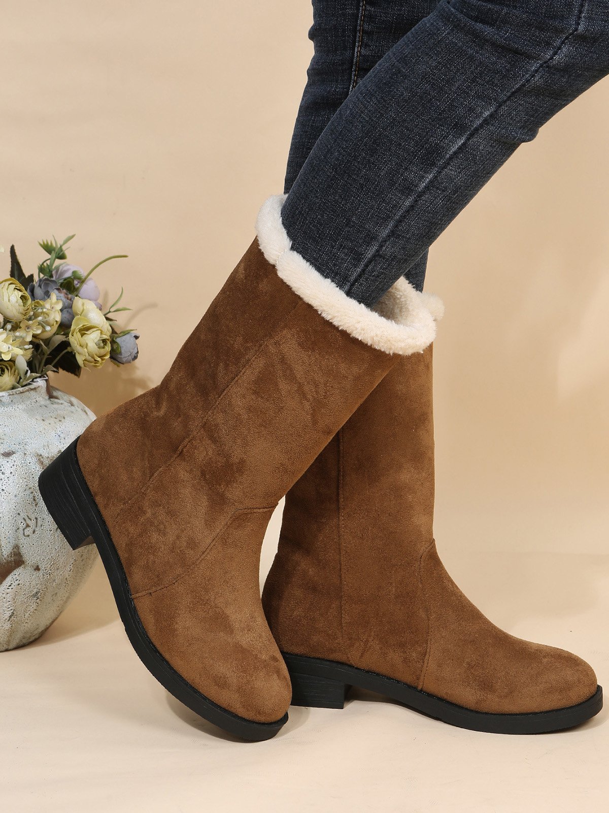 Plus Size Winter Casual Slip On Warm Lined Snow Boots