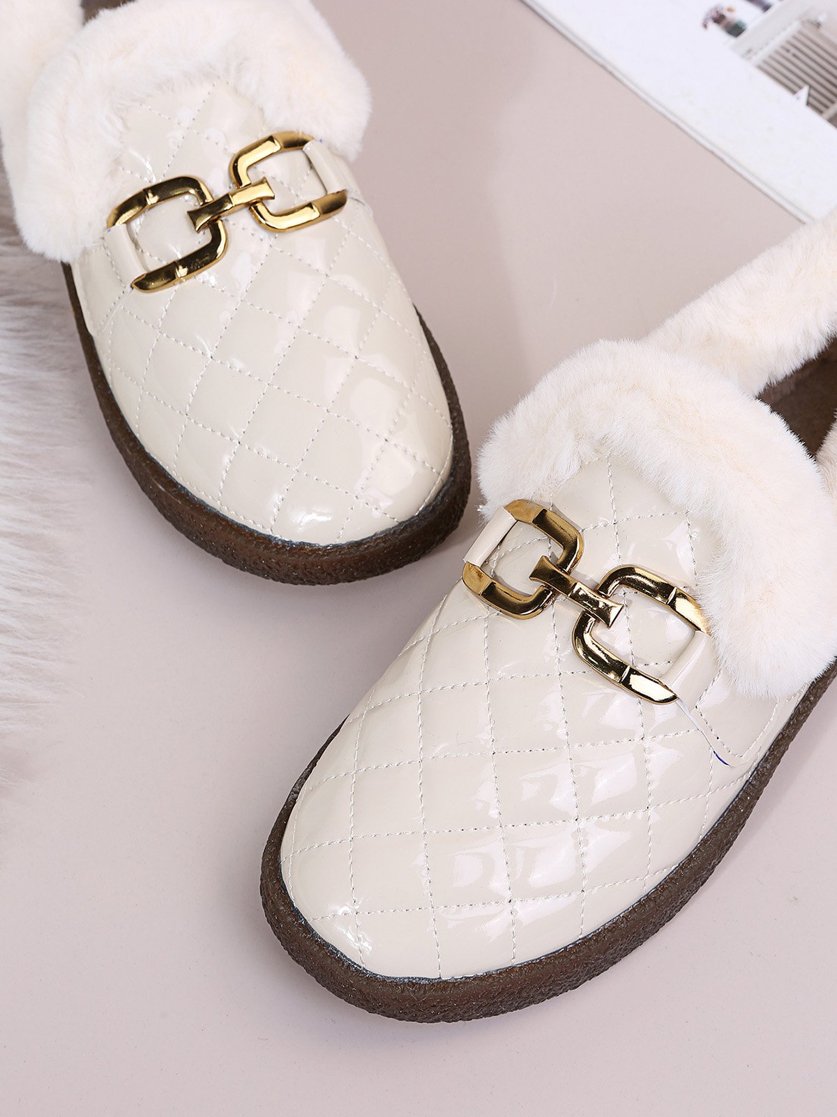Women's Winter Furry Lined Slip On Flat Shoes