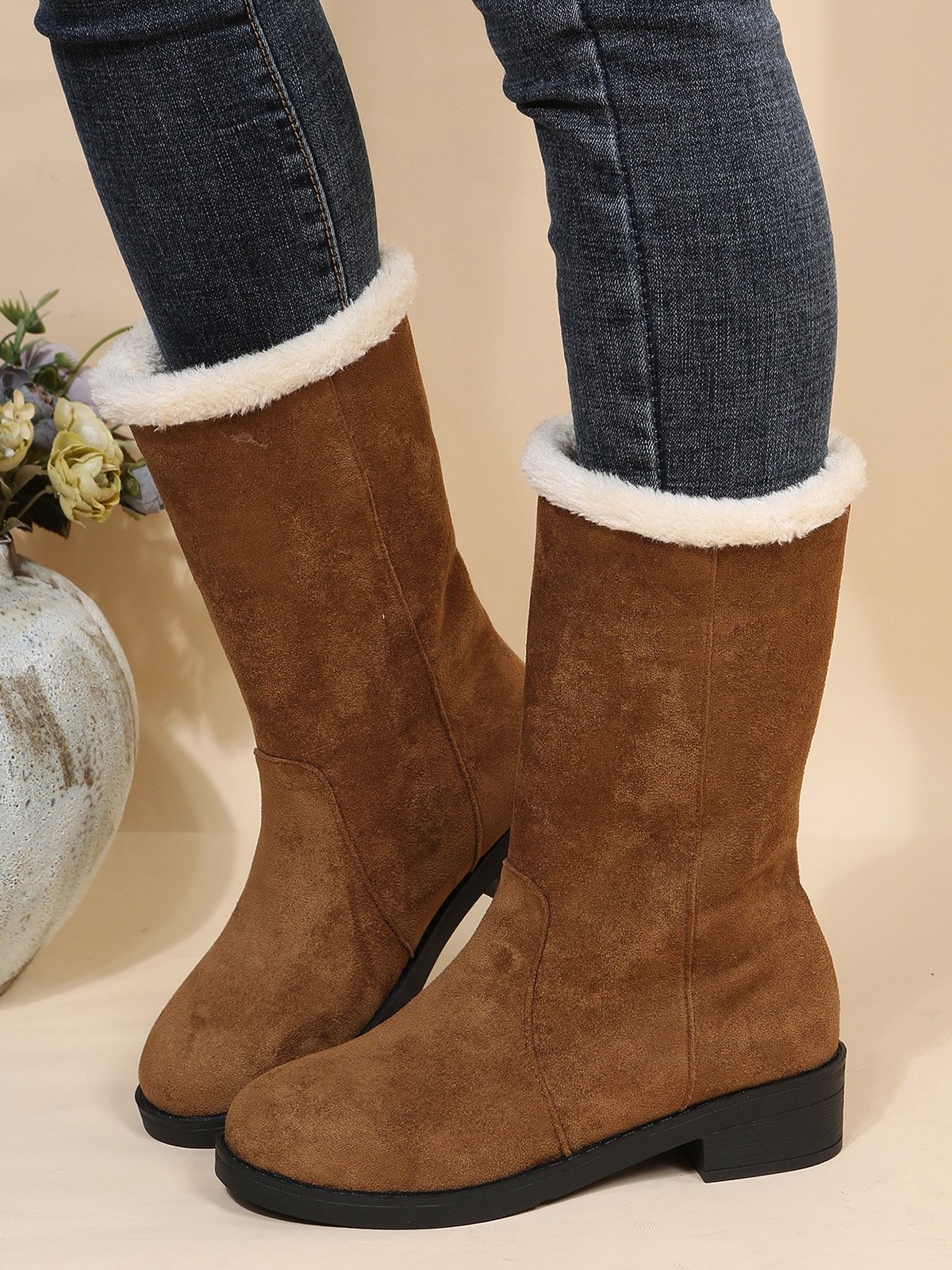 Plus Size Winter Casual Slip On Warm Lined Snow Boots