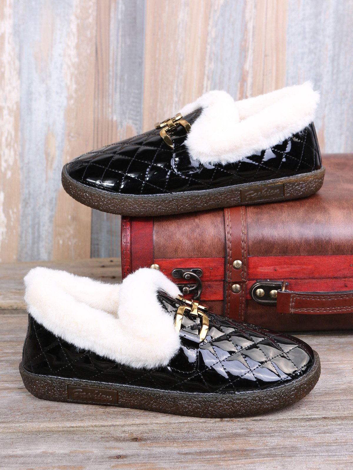 Women's Winter Furry Lined Slip On Flat Shoes