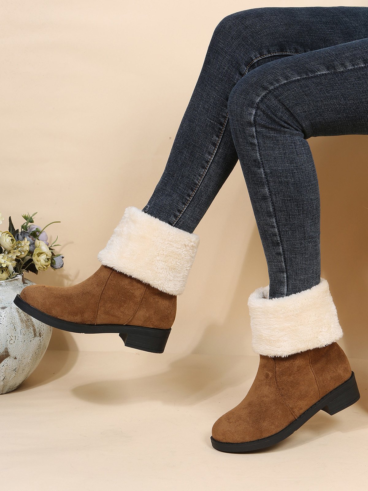Plus Size Winter Casual Slip On Warm Lined Snow Boots