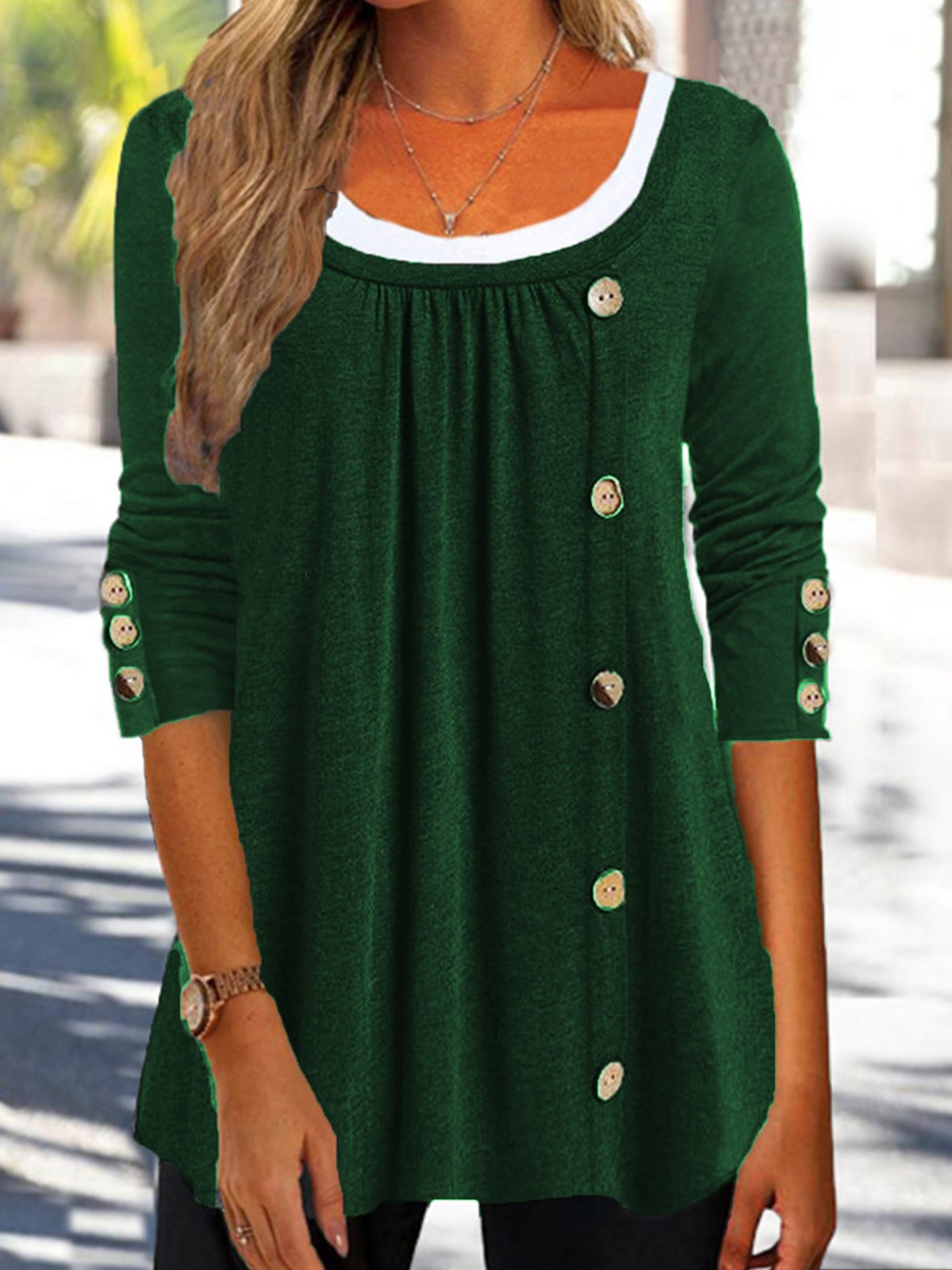 Casual Plain Autumn Lightweight Micro-Elasticity Daily Crew Neck Mid-long Regular Size Top for Women