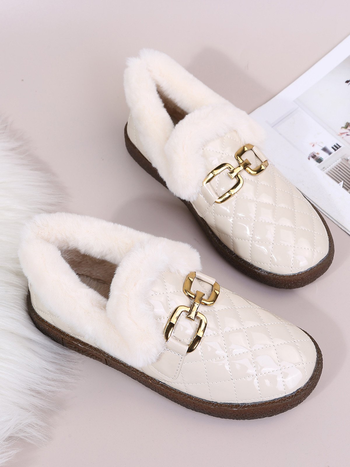 Women's Winter Furry Lined Slip On Flat Shoes