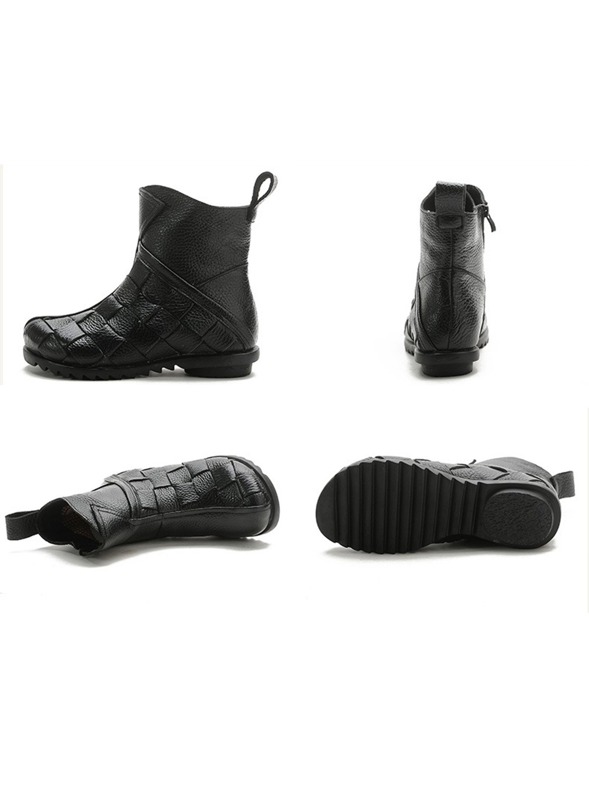 Womens's Braided Warm Lined Cowhide Leather Boots
