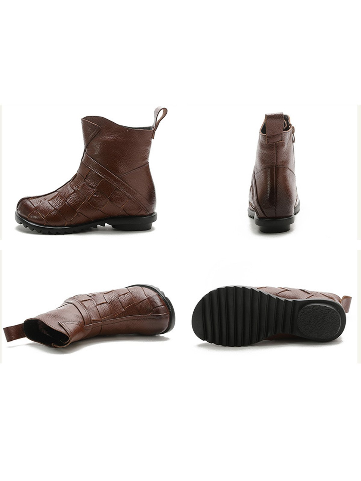 Womens's Braided Warm Lined Cowhide Leather Boots