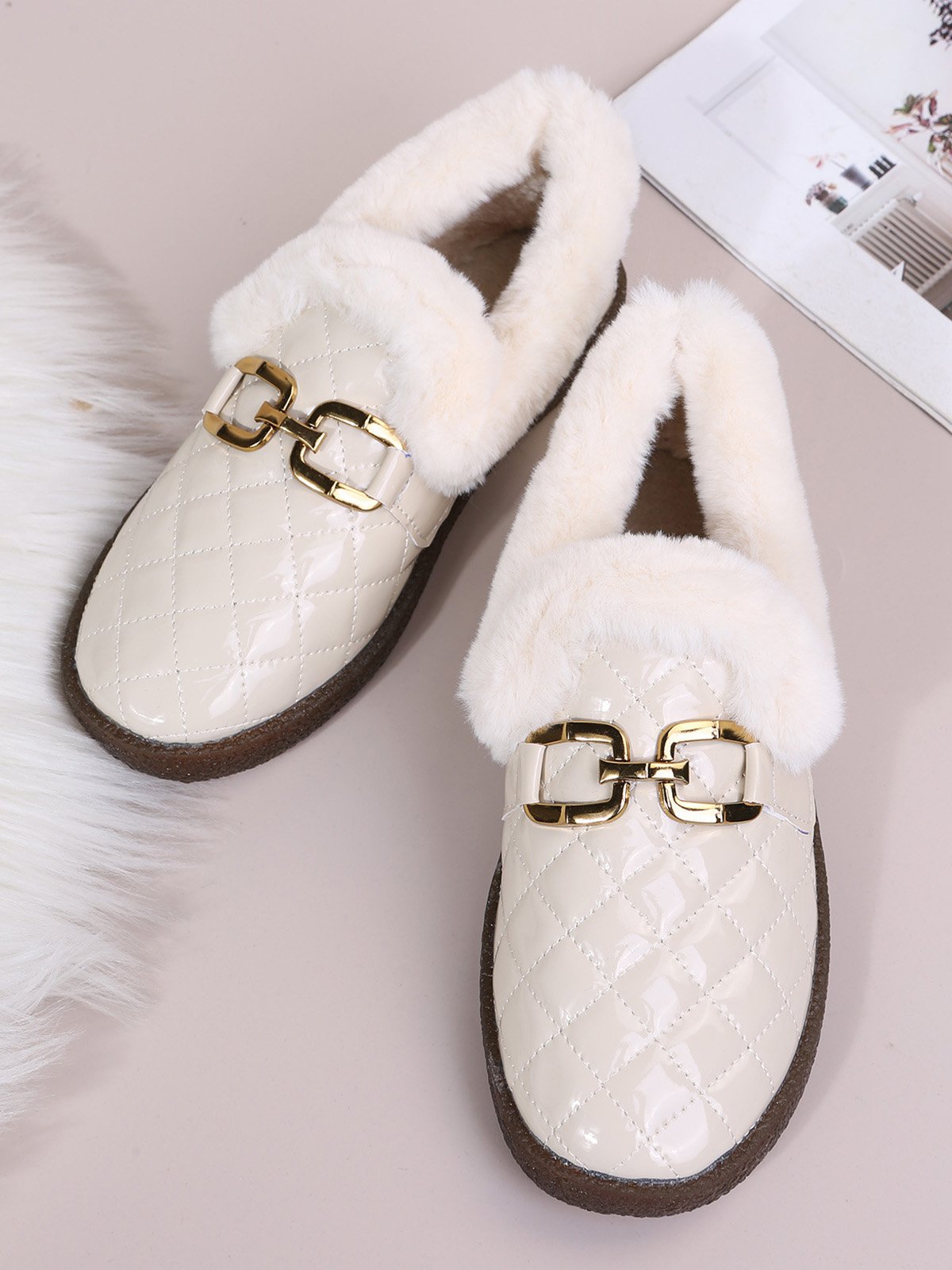 Women's Winter Furry Lined Slip On Flat Shoes