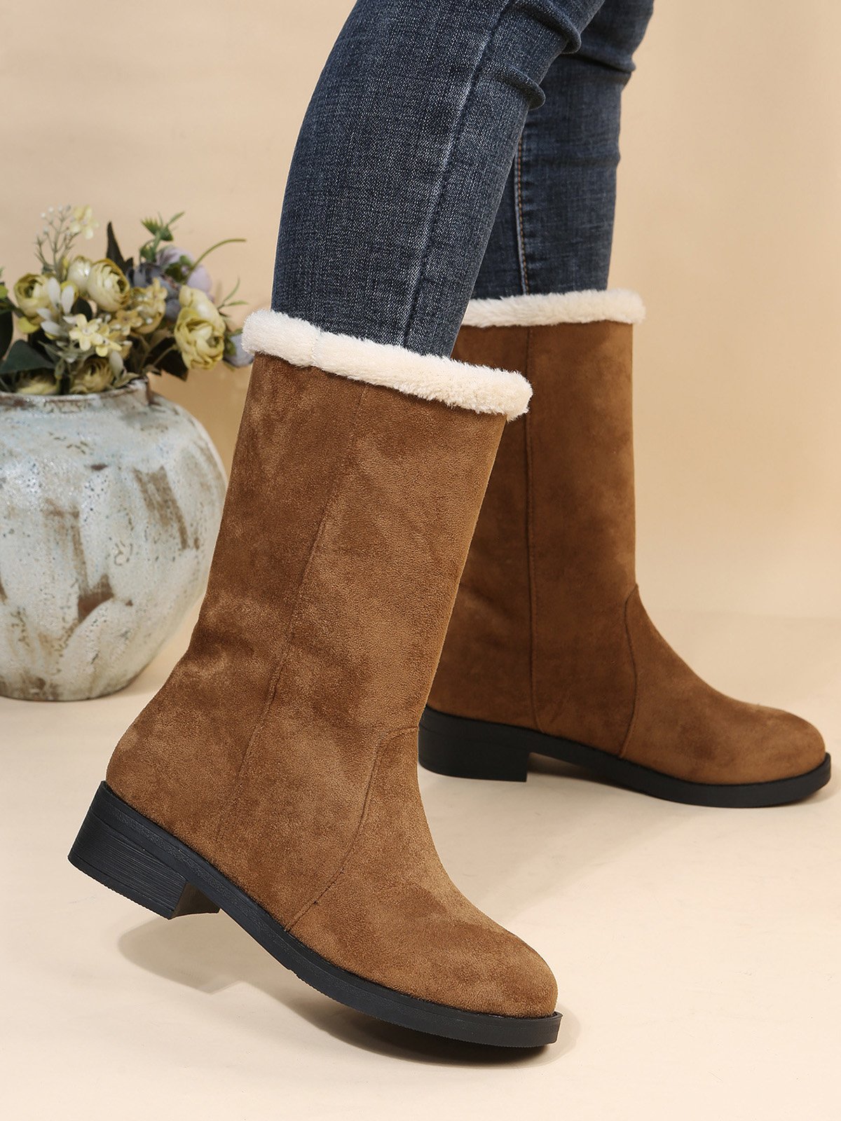 Plus Size Winter Casual Slip On Warm Lined Snow Boots