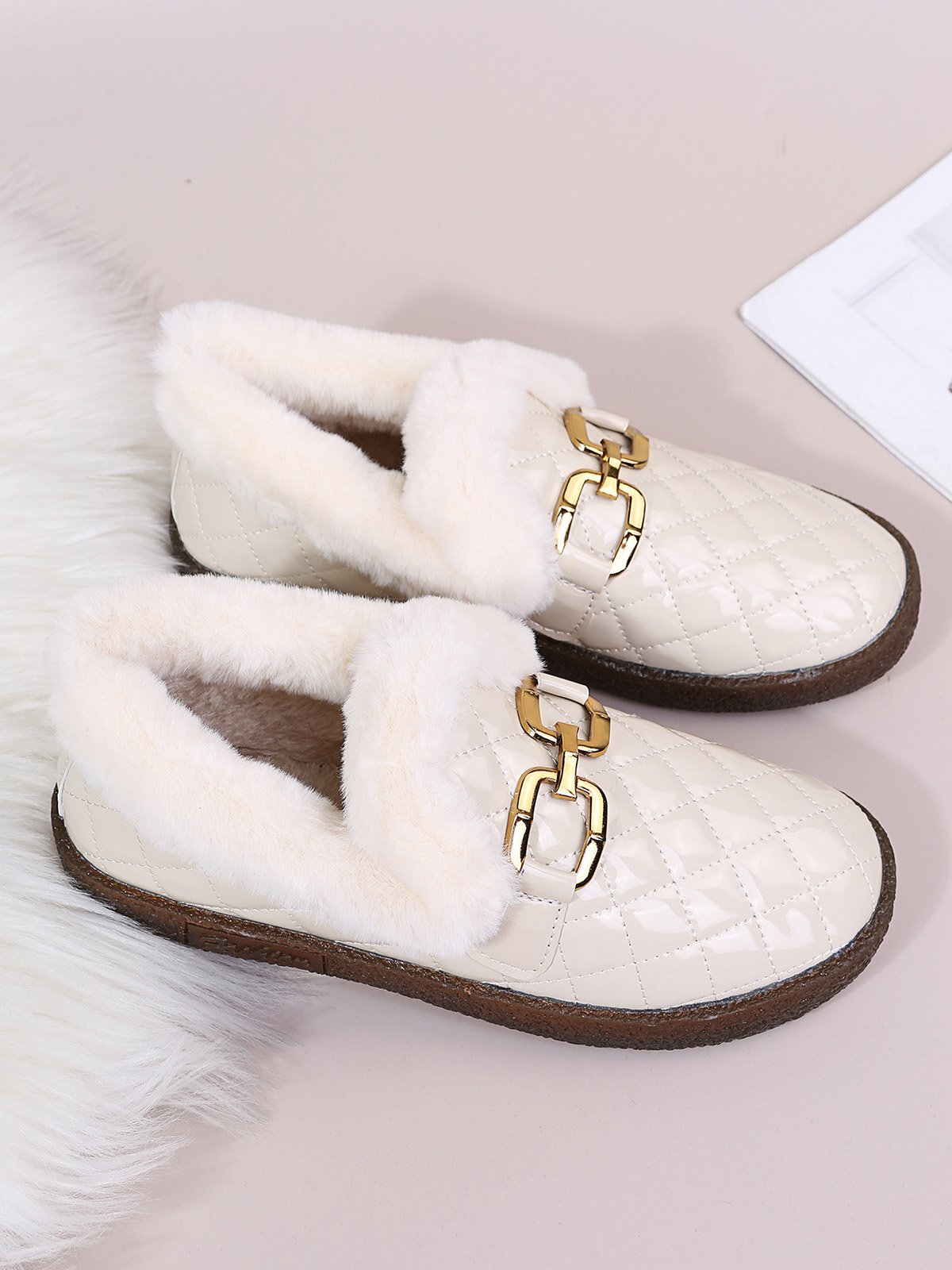 Women's Winter Furry Lined Slip On Flat Shoes
