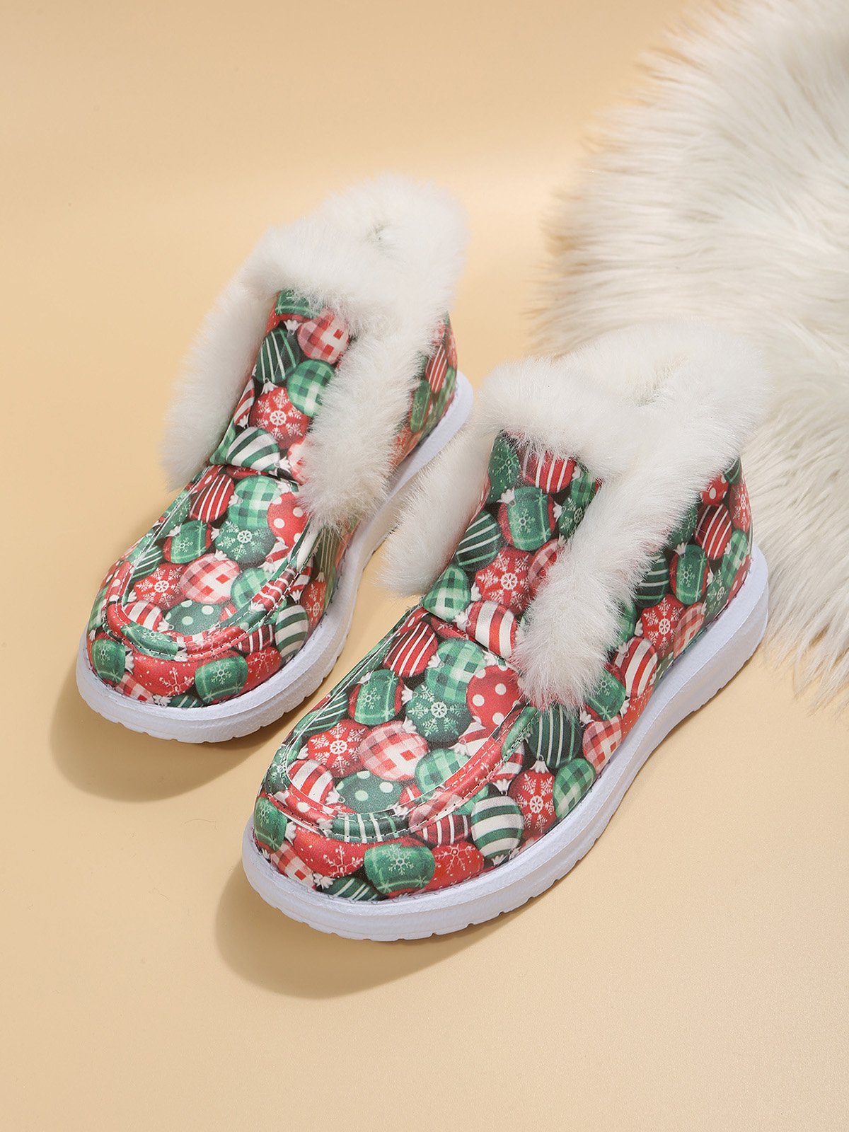 Christmas Plus Size Casual Slip On Furry Booties