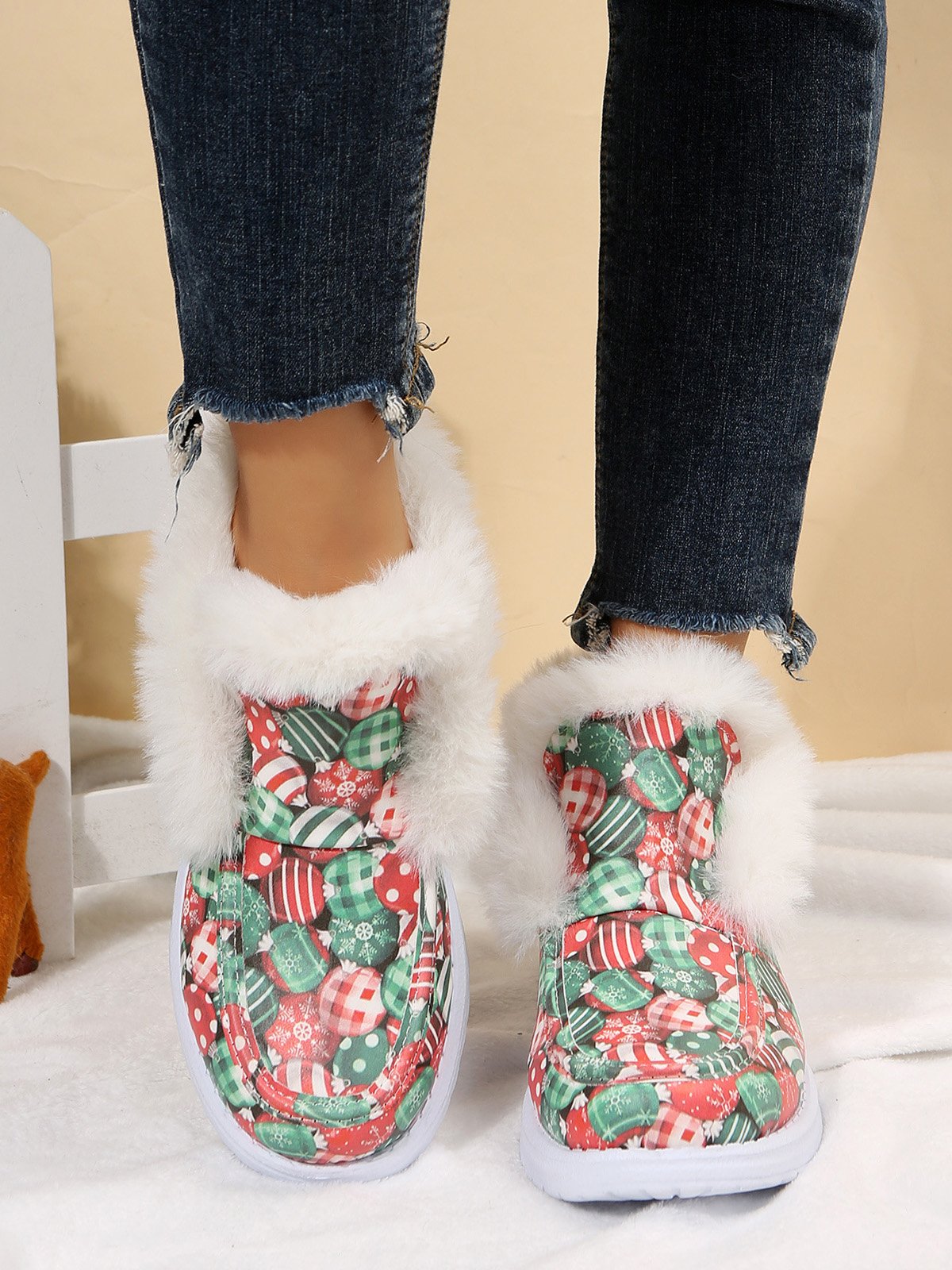 Christmas Plus Size Casual Slip On Furry Booties