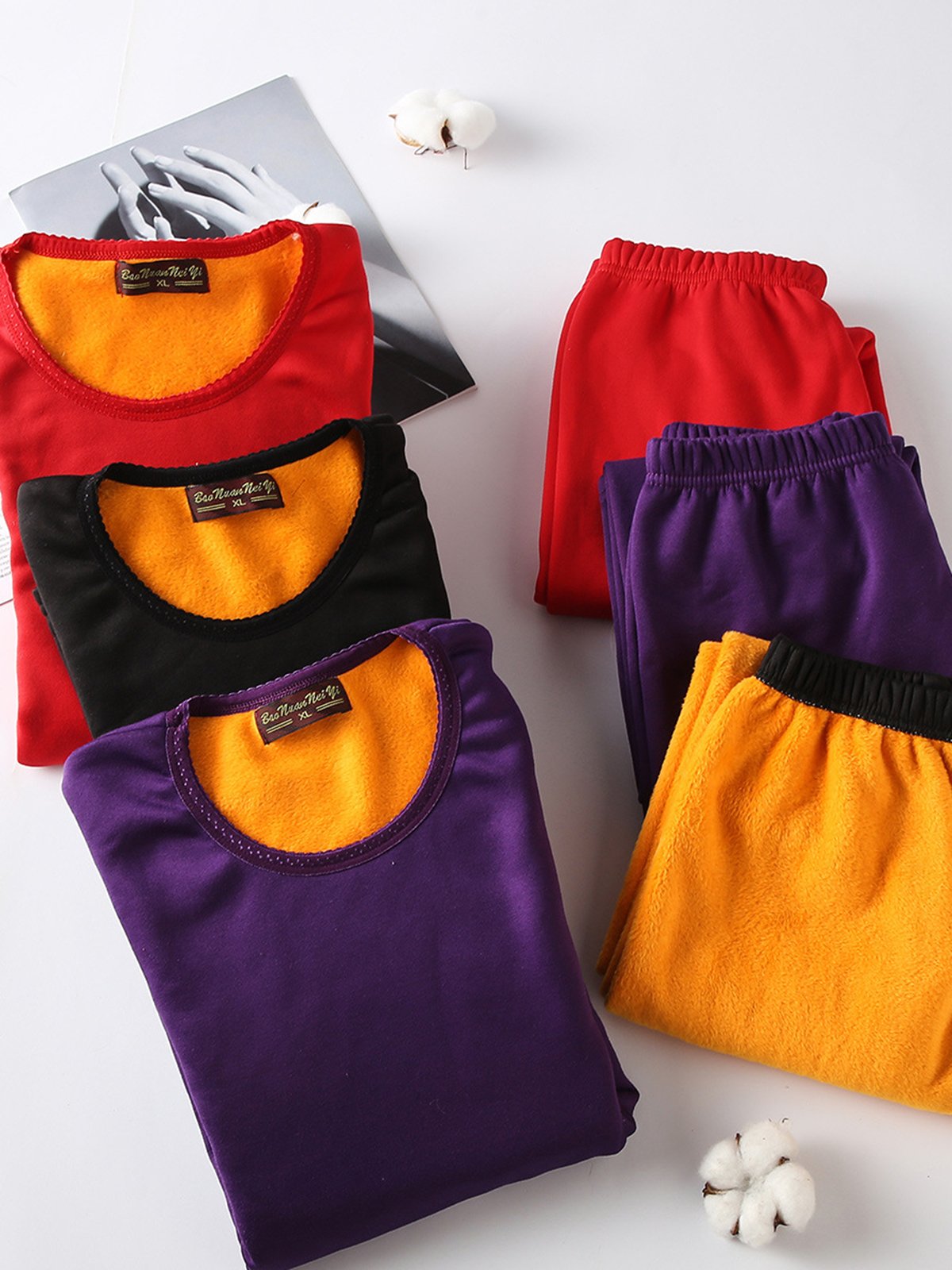 Comfortable Soft Fleece Warm Long Sleeve Pants Homewear Two Piece Plus Size