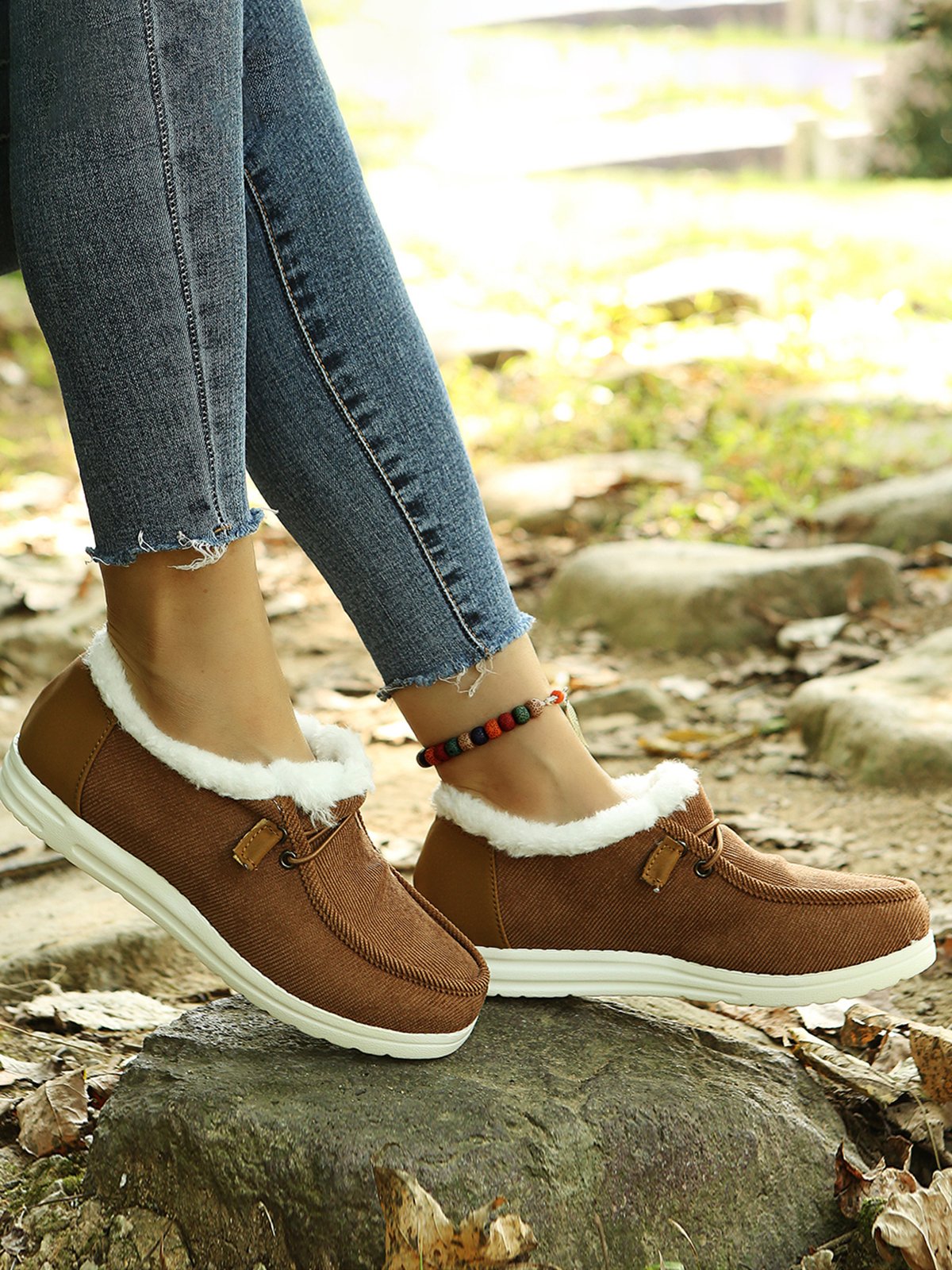 Corduroy Upper Plush Casual Flats