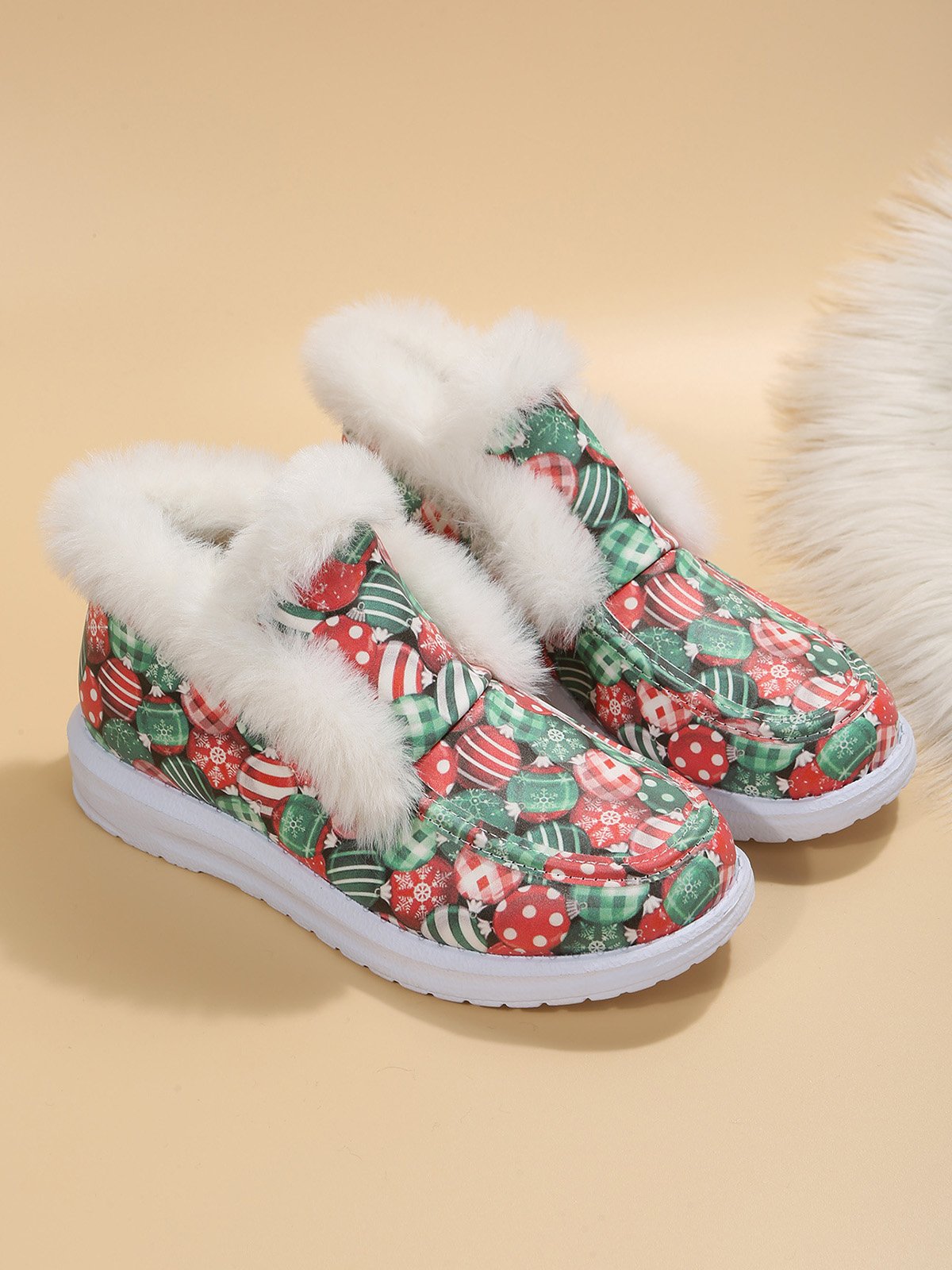 Christmas Plus Size Casual Slip On Furry Booties