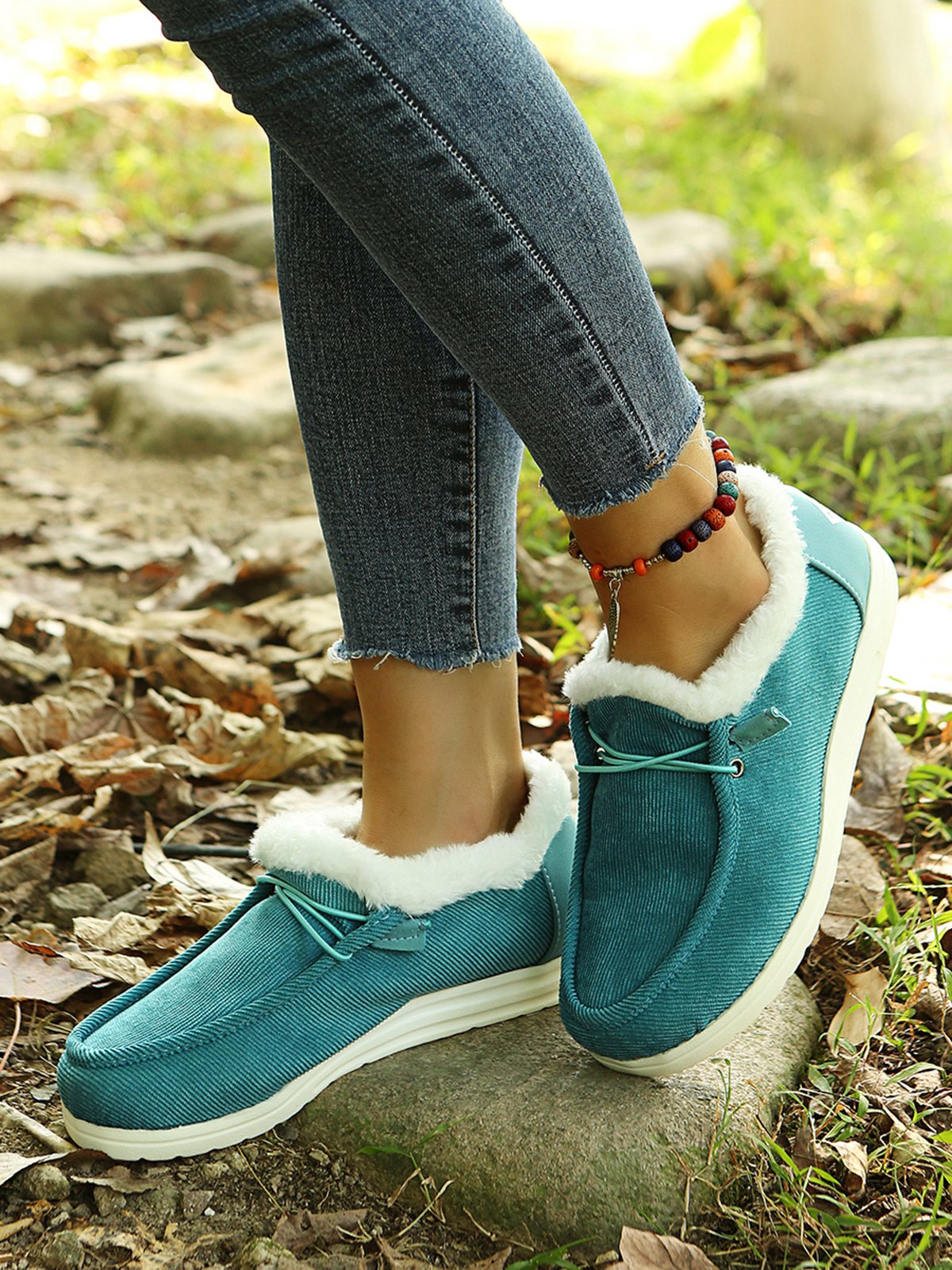 Corduroy Upper Plush Casual Flats