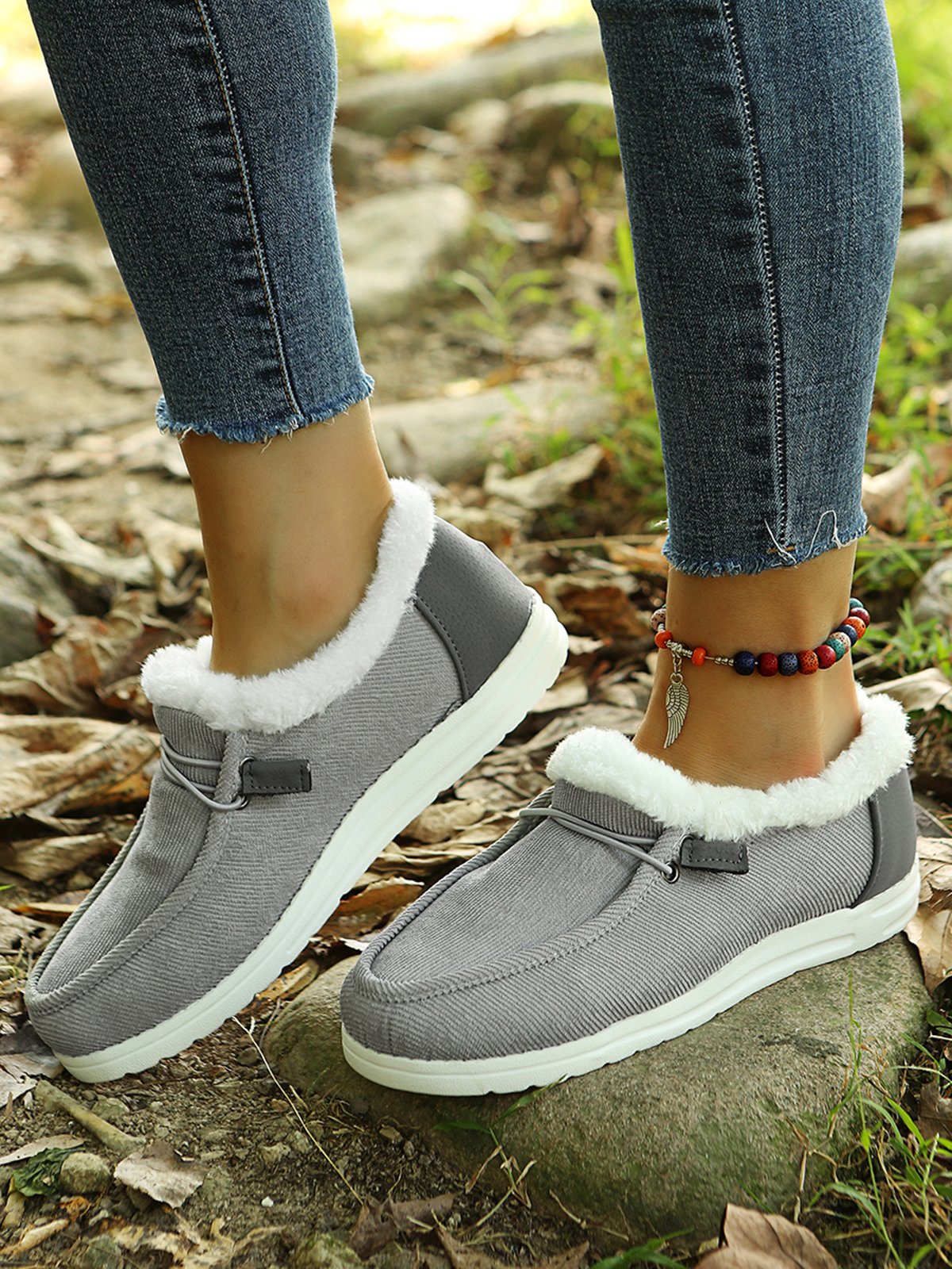 Corduroy Upper Plush Casual Flats