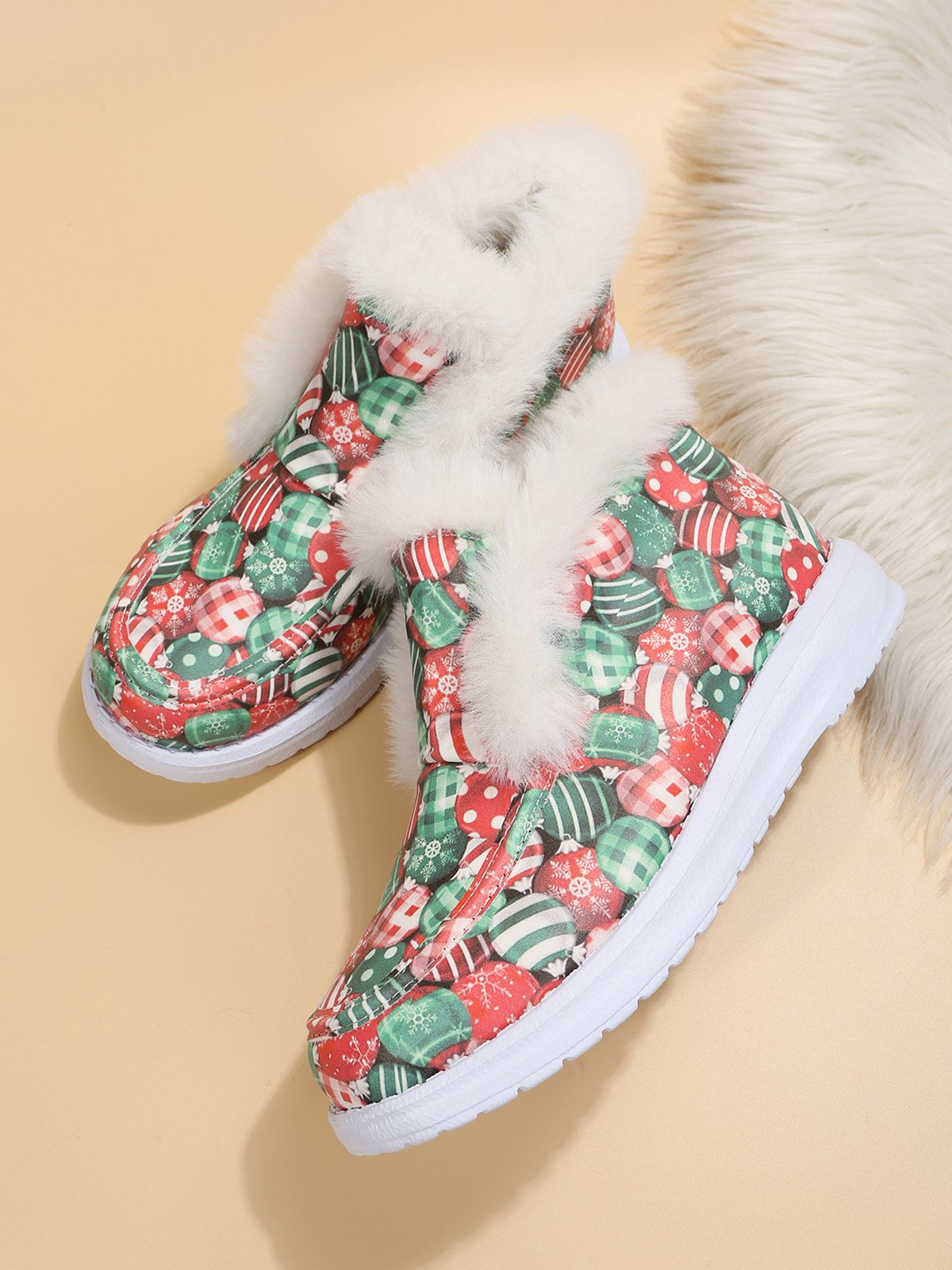 Christmas Plus Size Casual Slip On Furry Booties