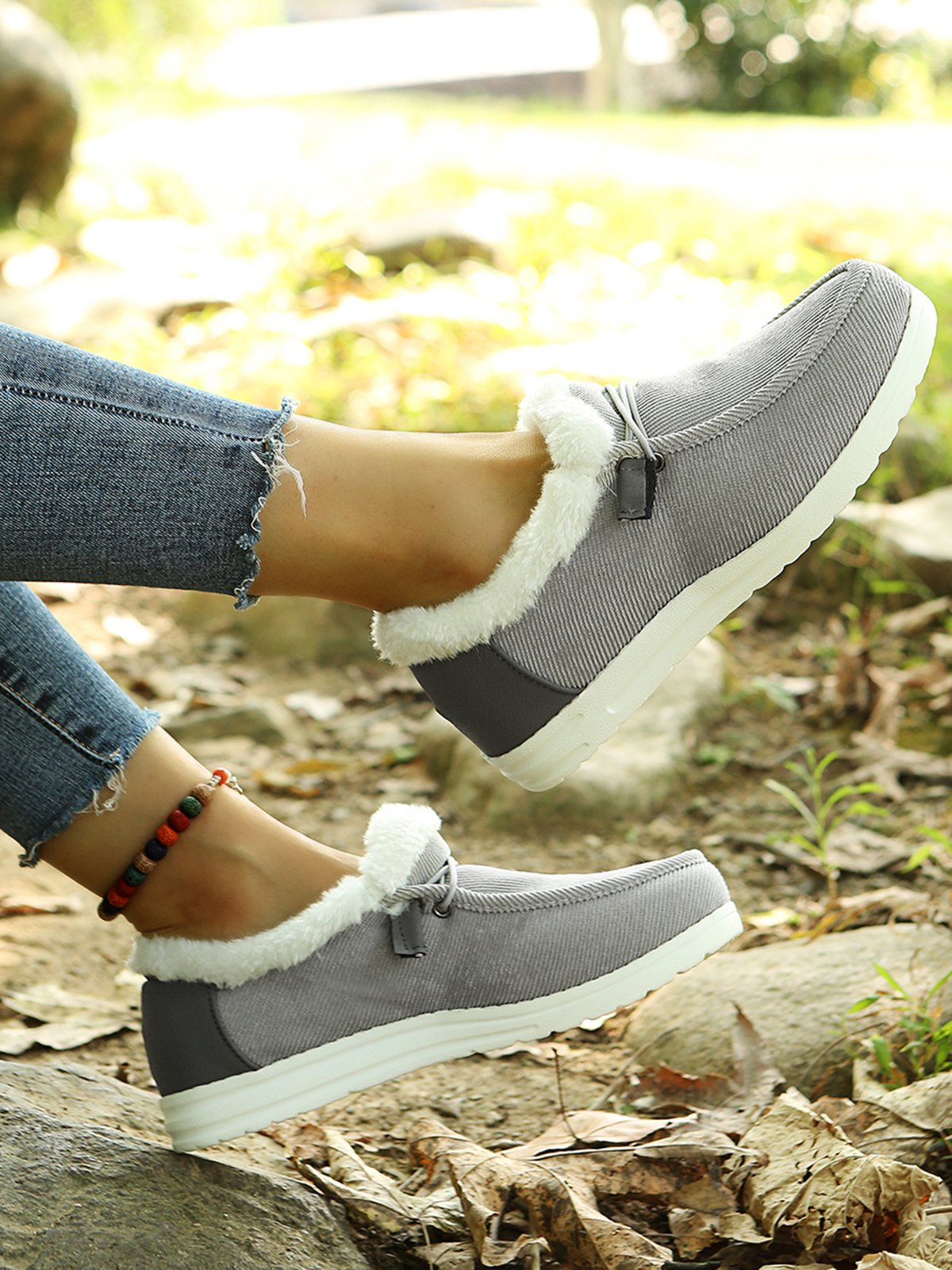 Corduroy Upper Plush Casual Flats