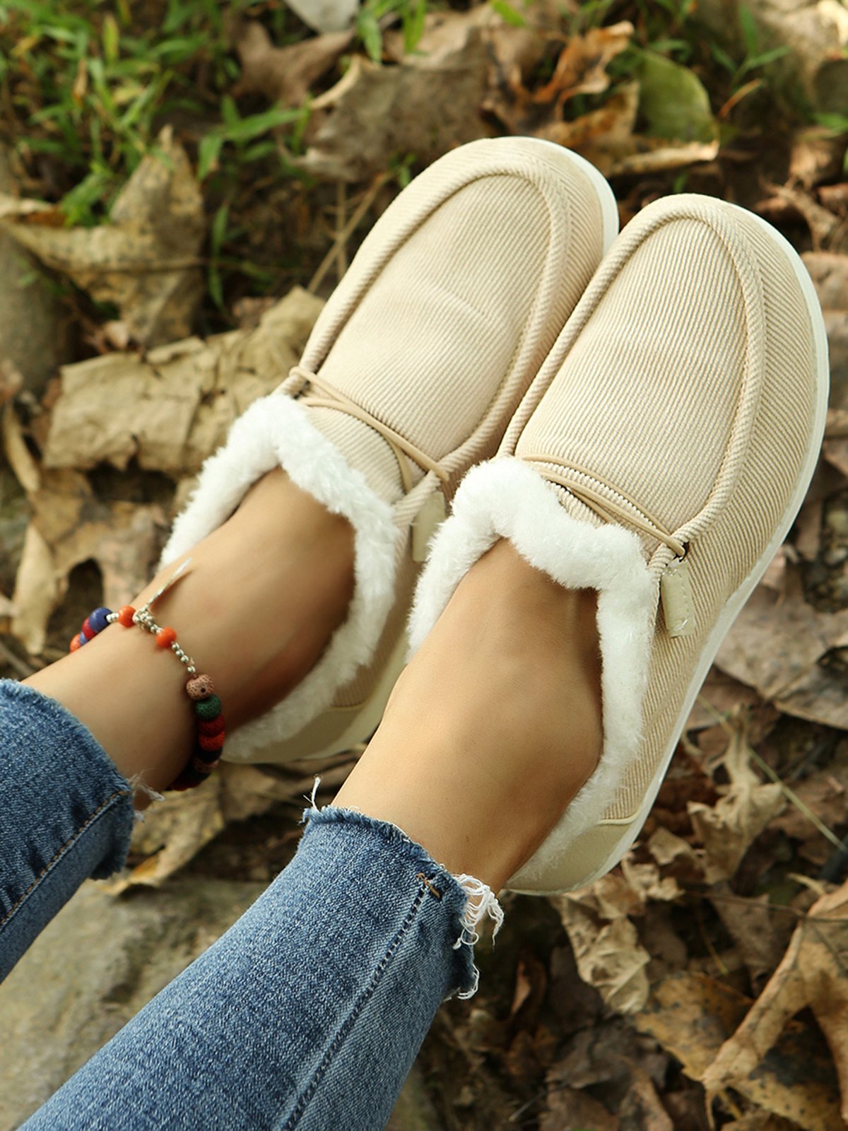Corduroy Upper Plush Casual Flats