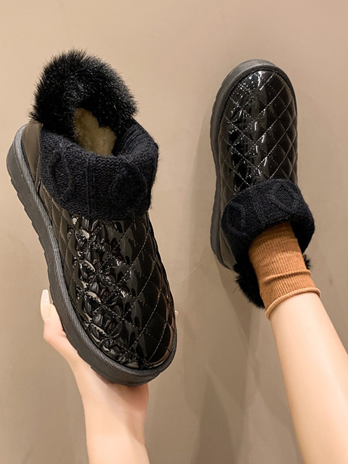 Casual Embossed Knit Panel Snow Booties