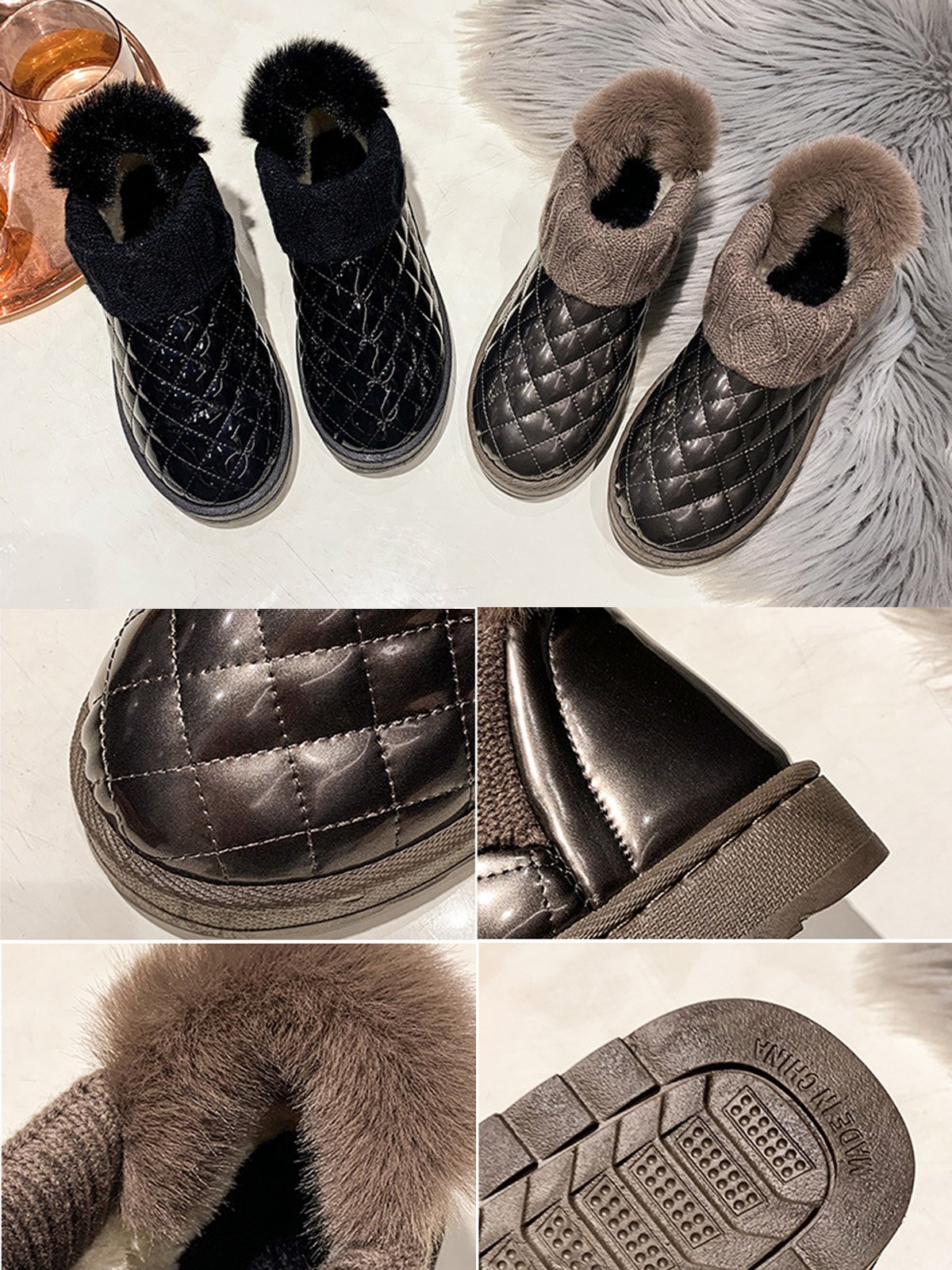 Casual Embossed Knit Panel Snow Booties