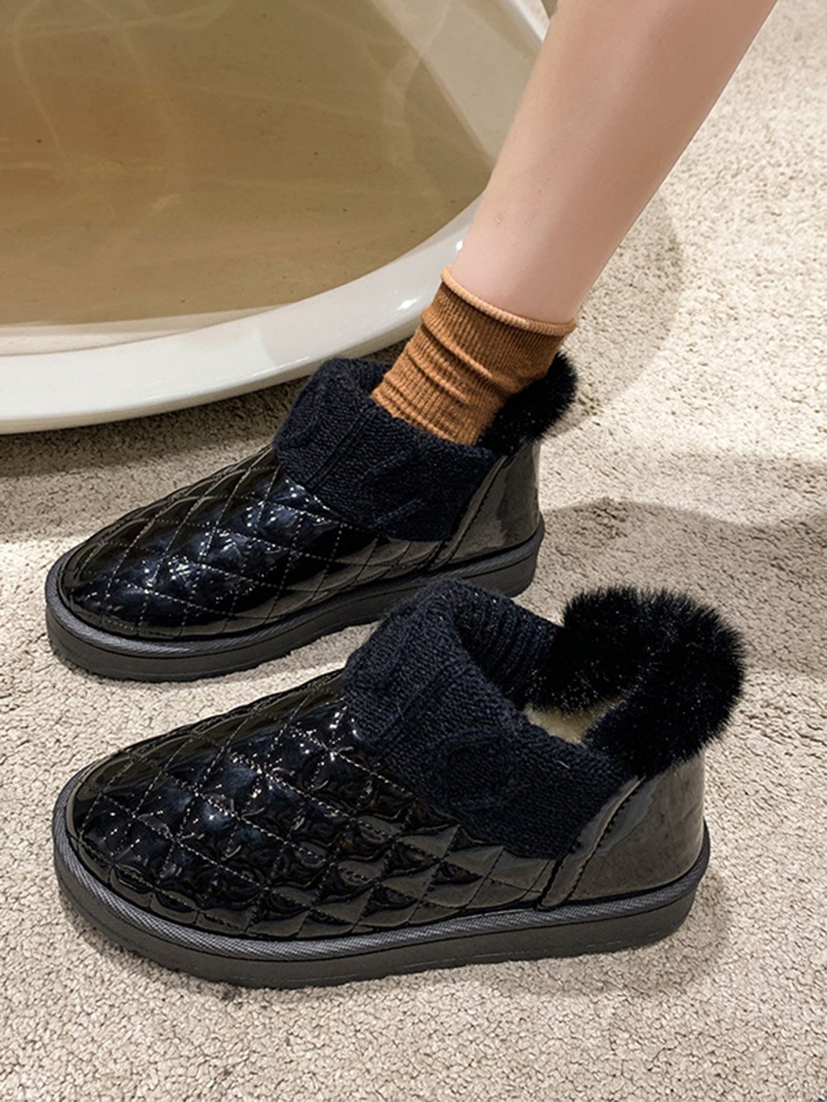 Casual Embossed Knit Panel Snow Booties