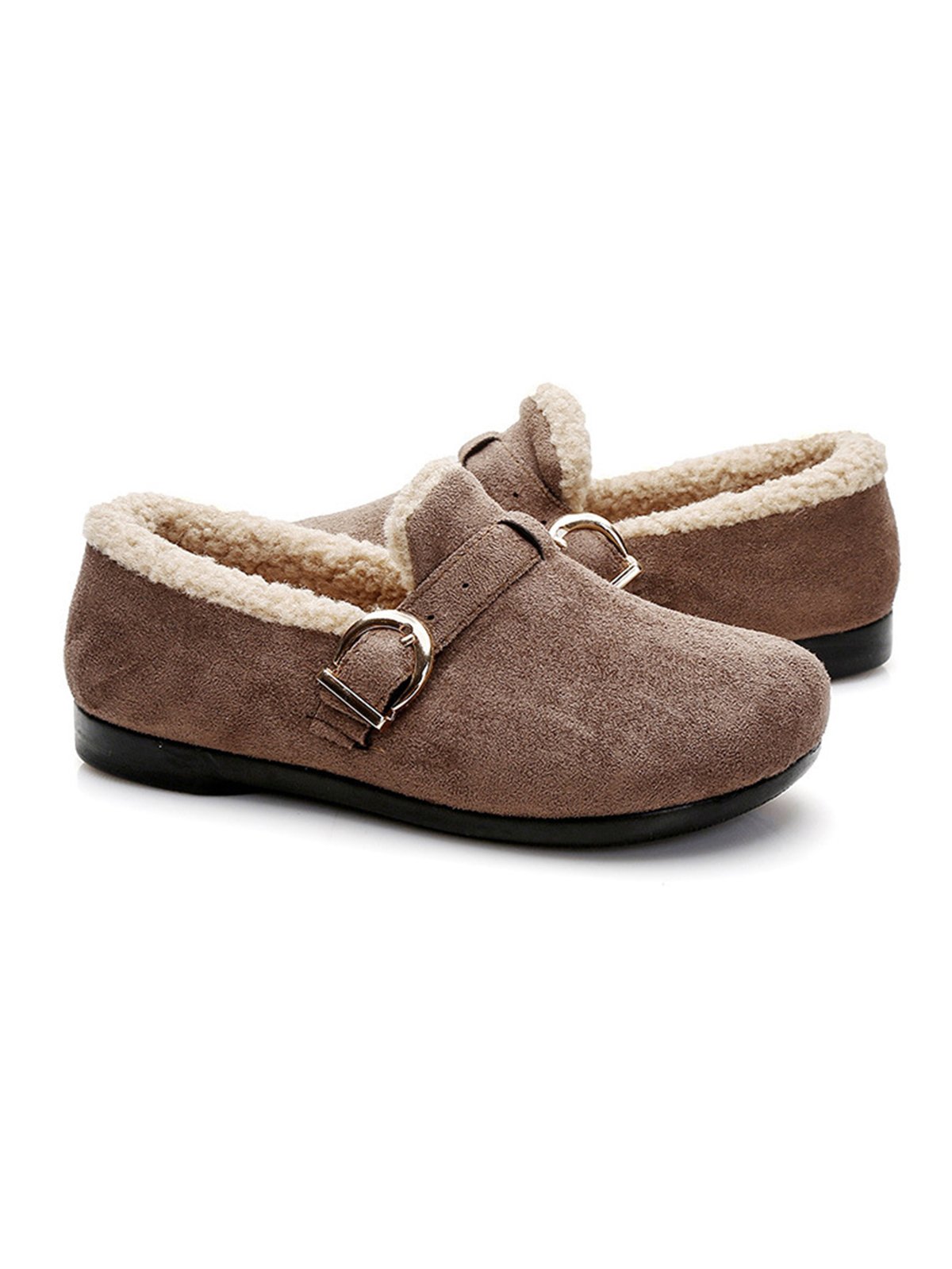 Casual Plain Buckle Warm Lined Flat Peas Shoes