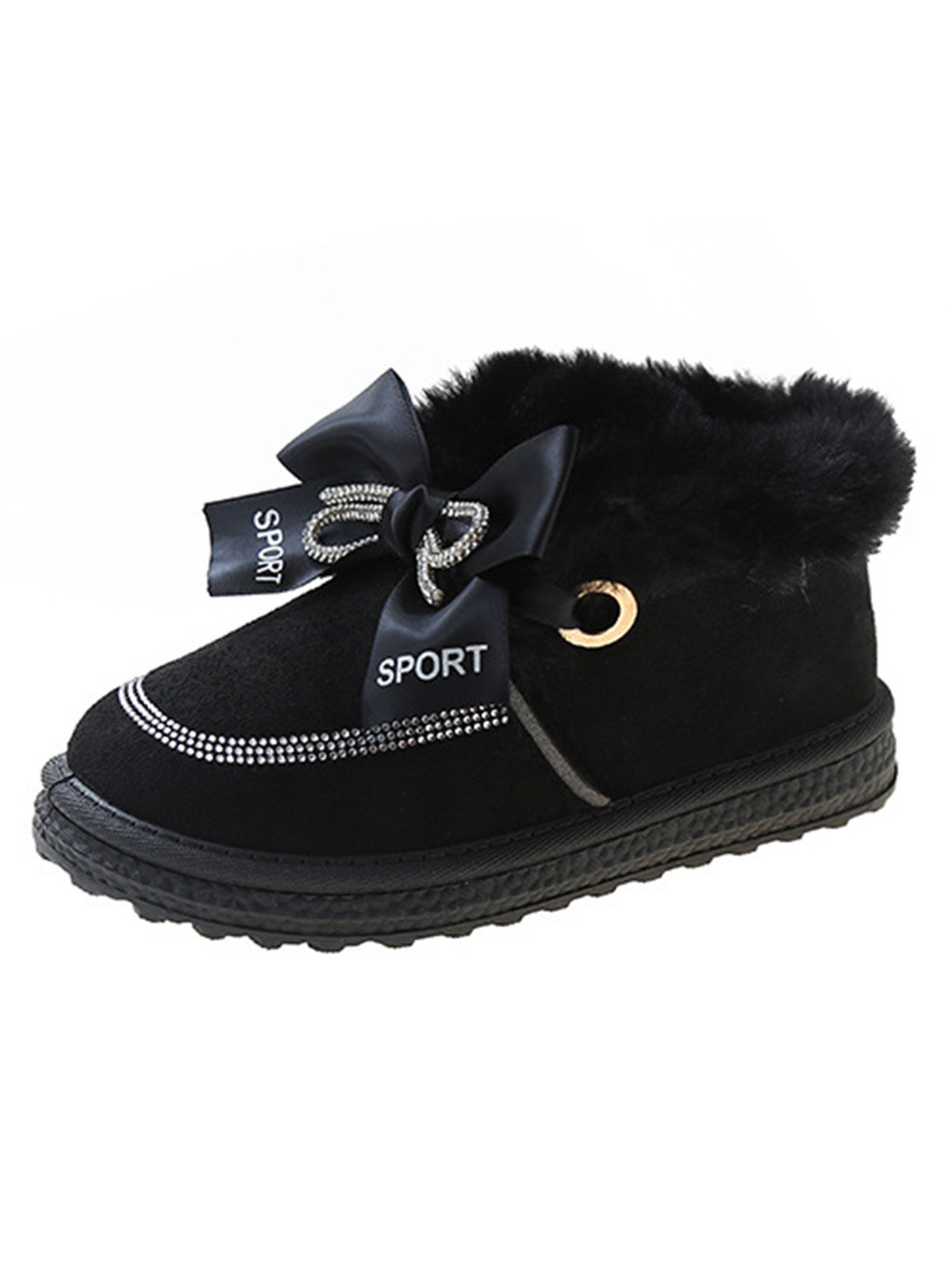 Winter Casual Rhinestone Bow Furry Lined Snow Booties