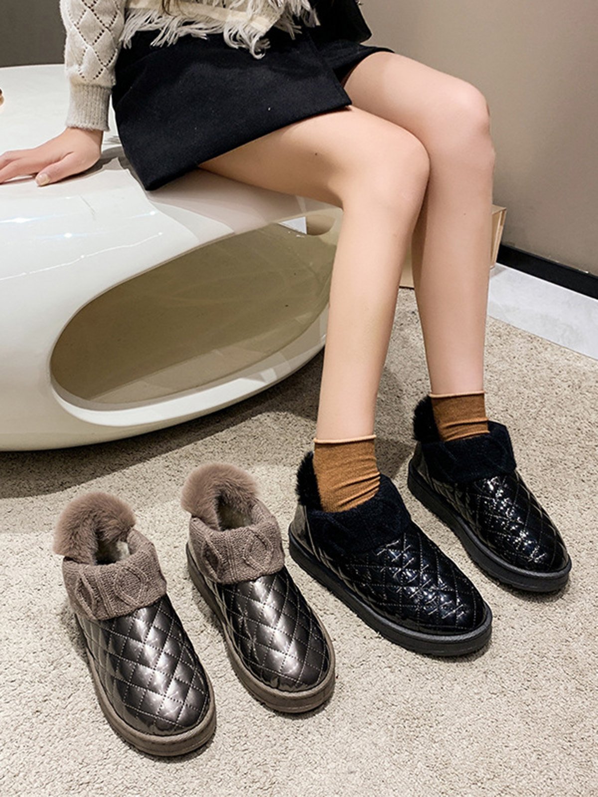 Casual Embossed Knit Panel Snow Booties