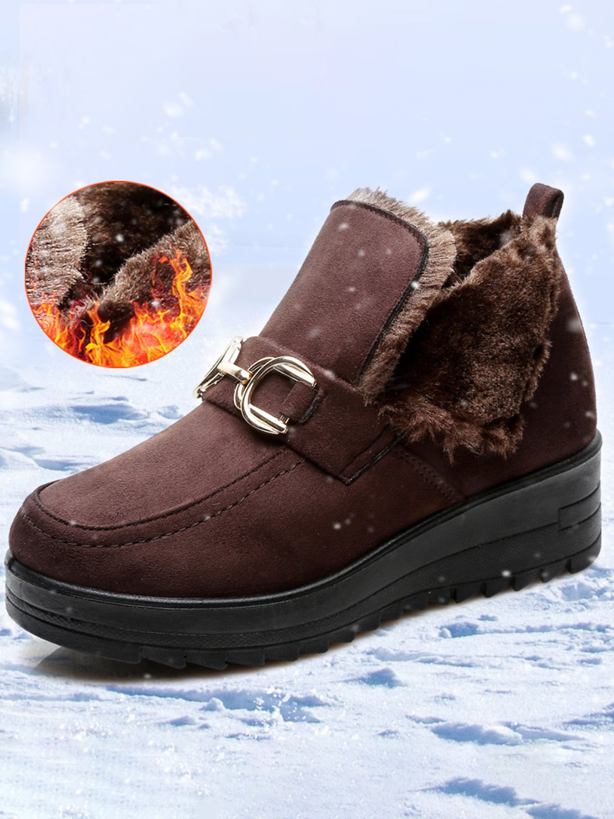 Women's Metal Decoration Warm Lined Slip On Snow Boots