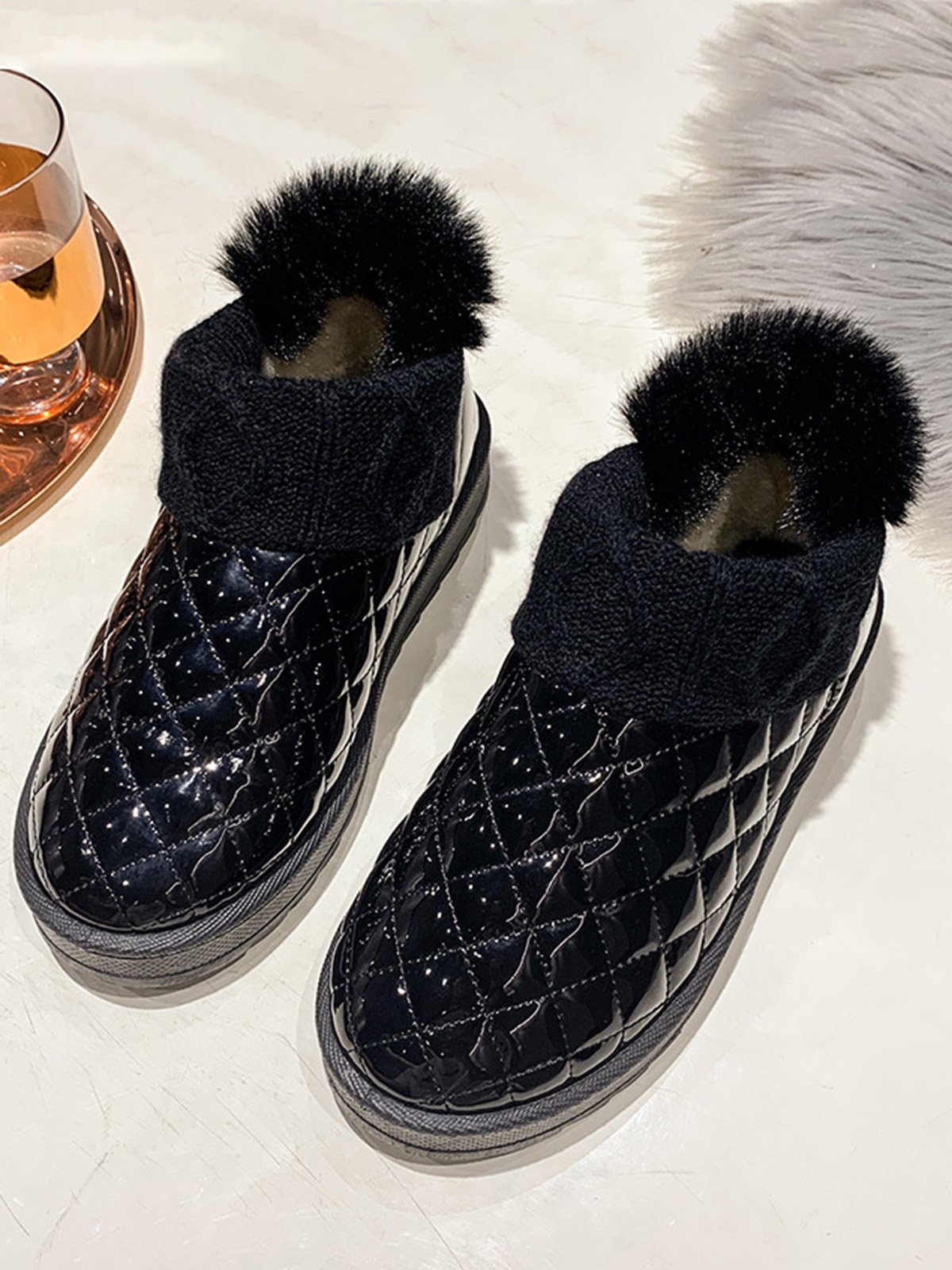 Casual Embossed Knit Panel Snow Booties
