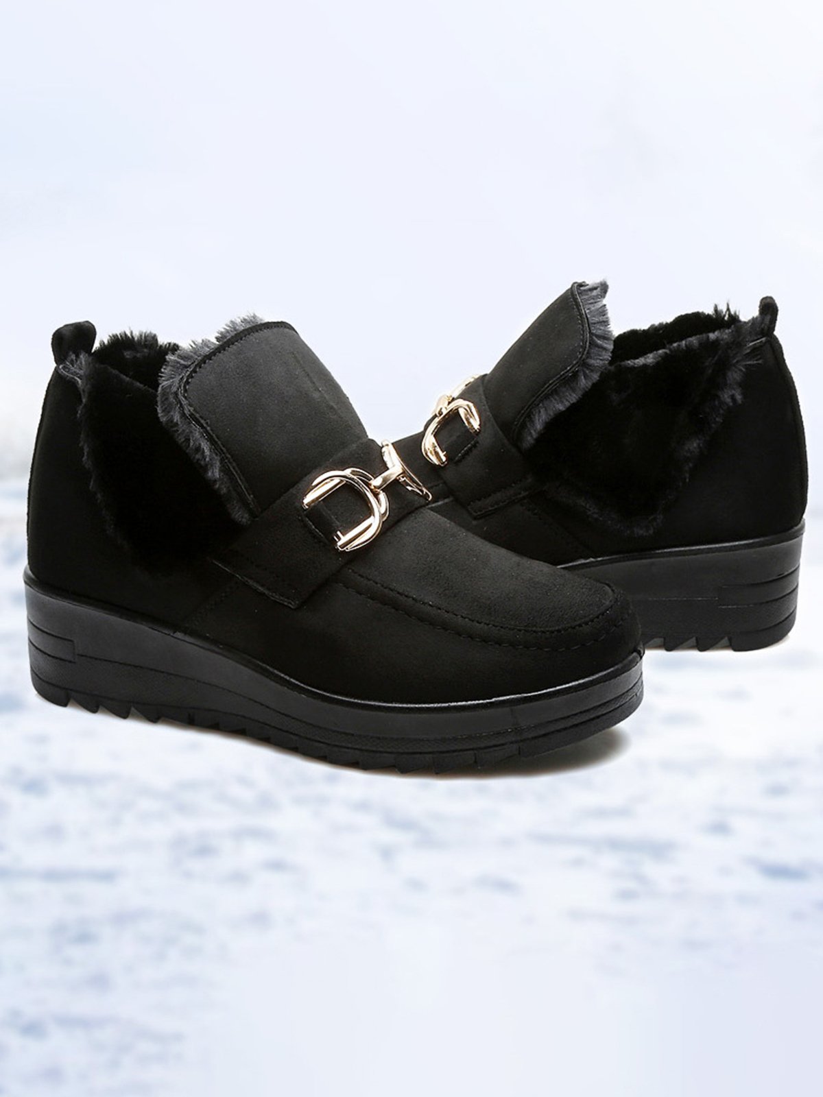 Women's Metal Decoration Warm Lined Slip On Snow Boots