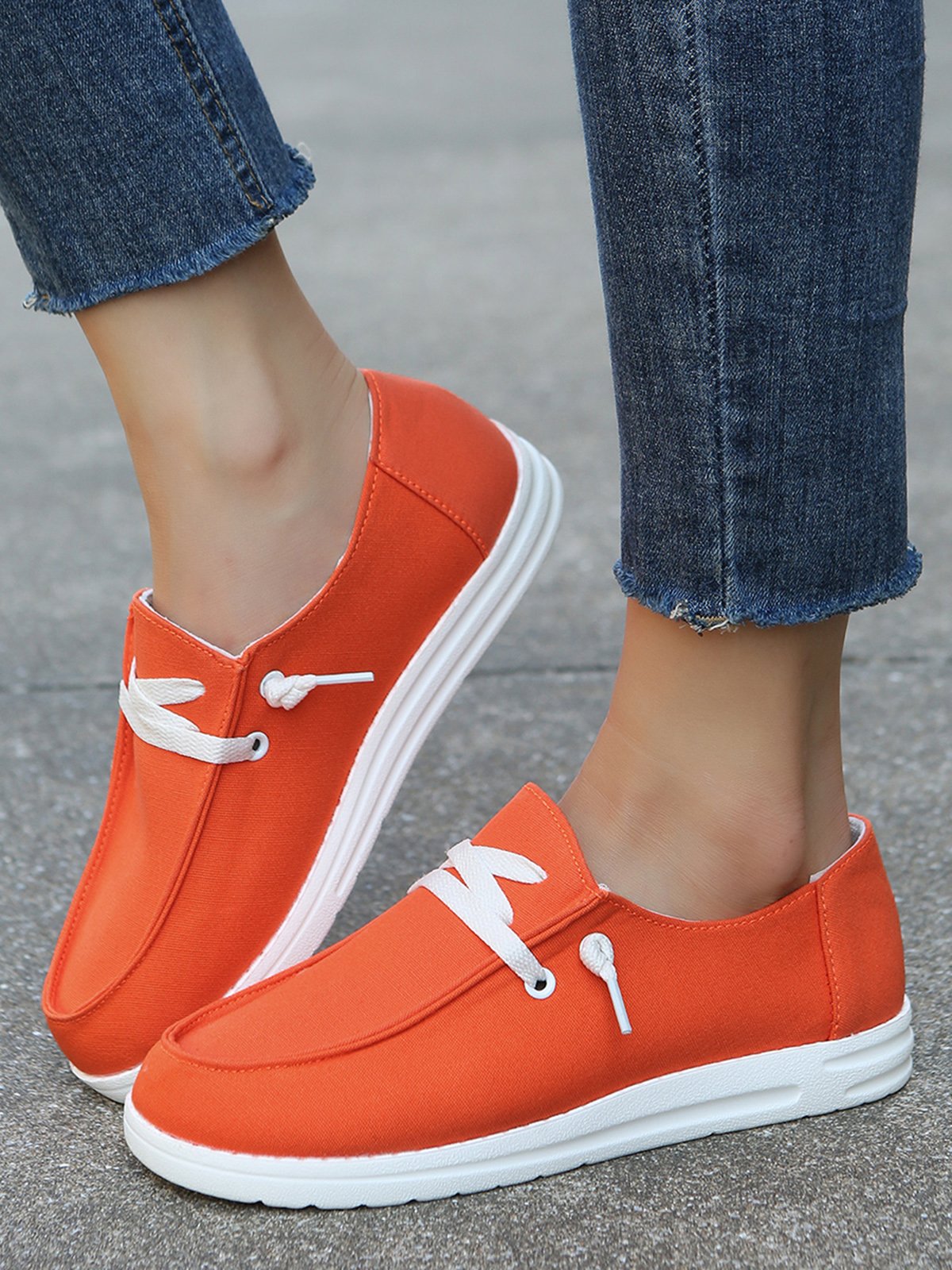 Orange Simple Lace Up Casual Flats