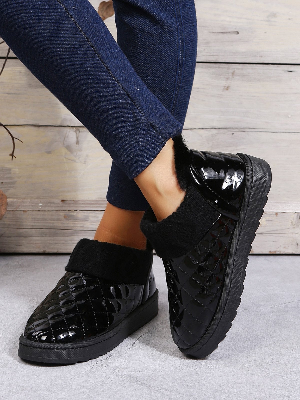 Casual Embossed Knit Panel Snow Booties