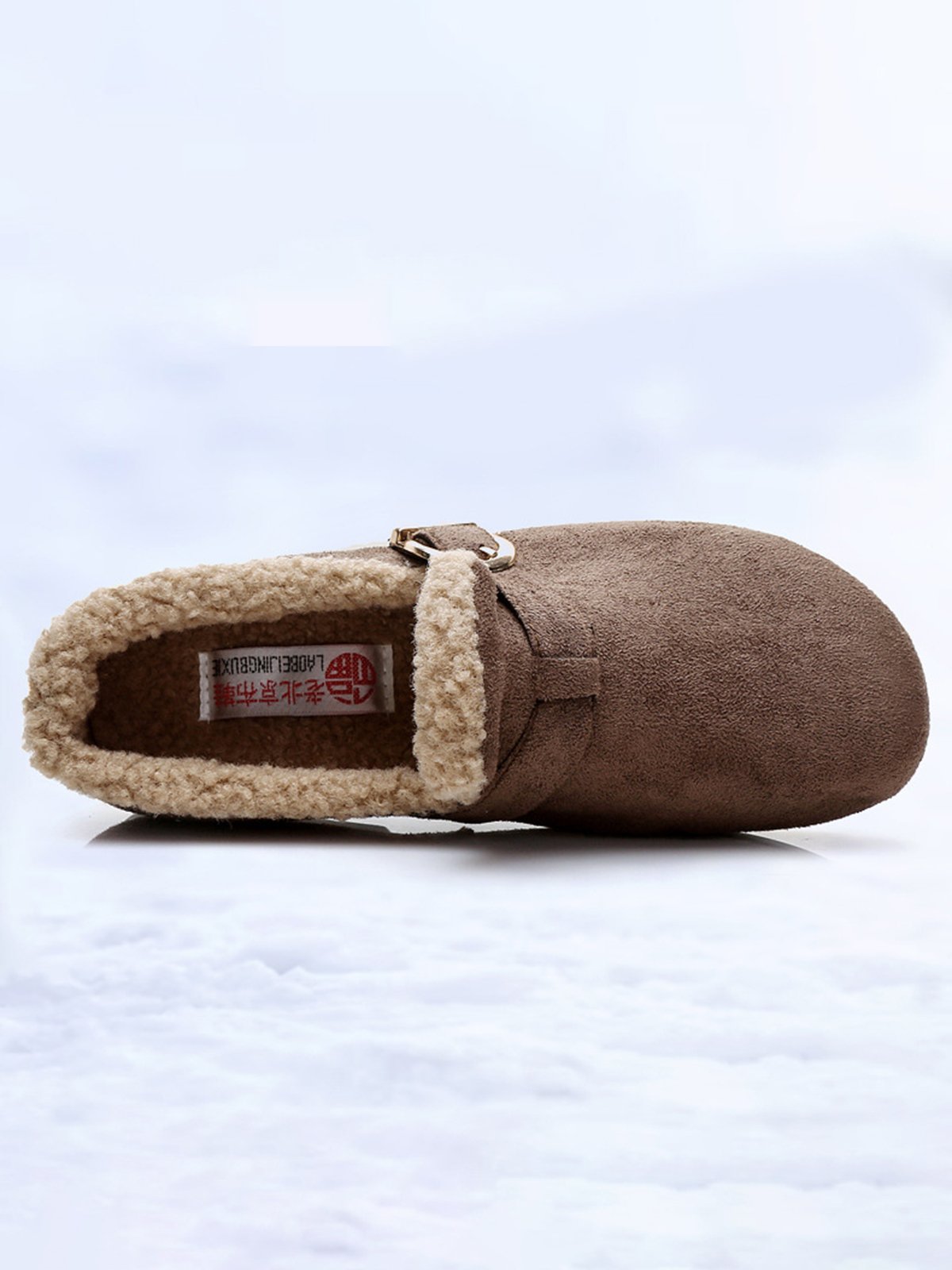 Casual Plain Buckle Warm Lined Flat Peas Shoes