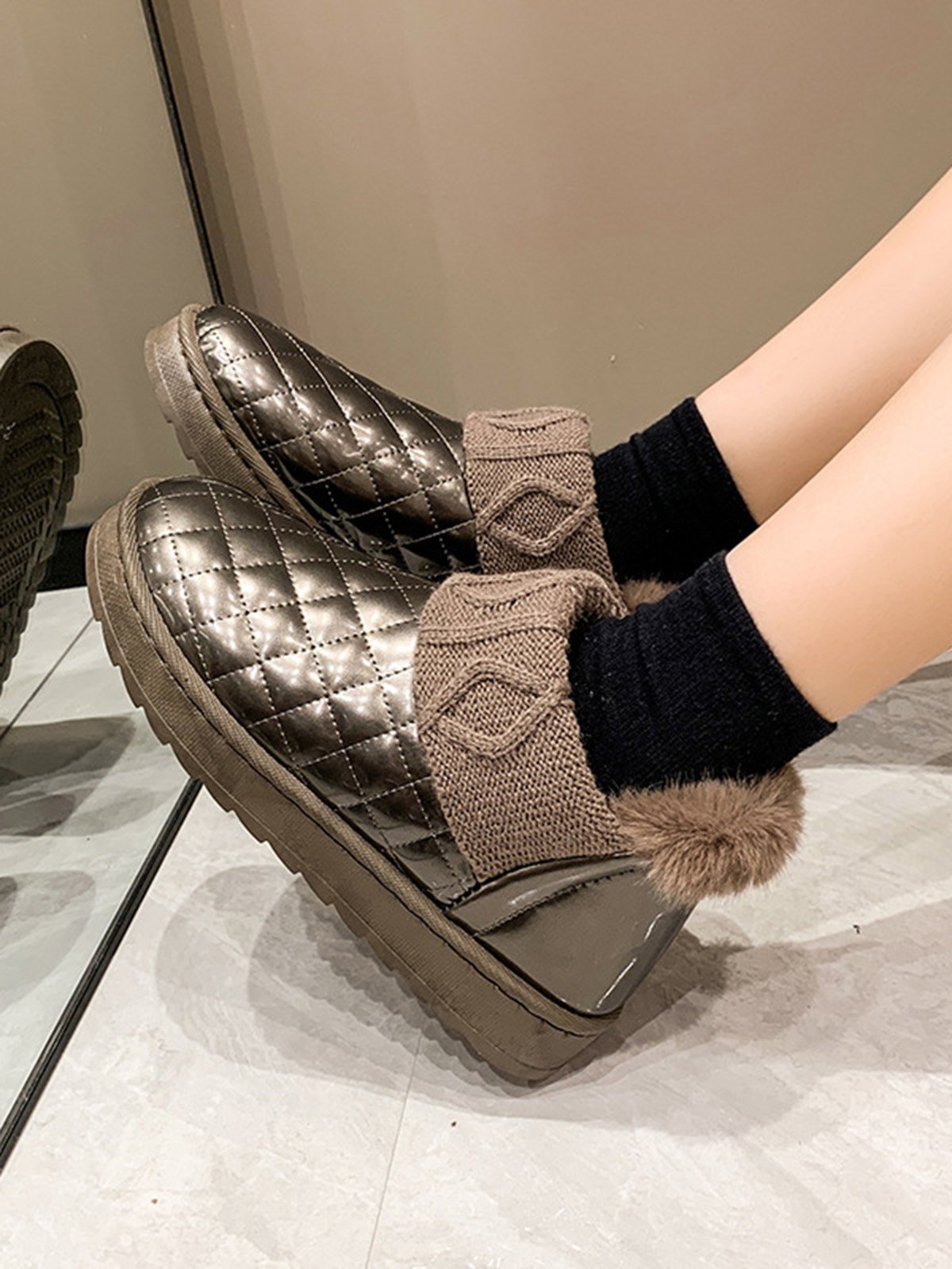 Casual Embossed Knit Panel Snow Booties