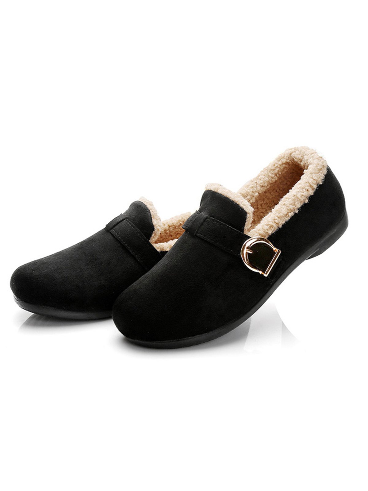 Casual Plain Buckle Warm Lined Flat Peas Shoes