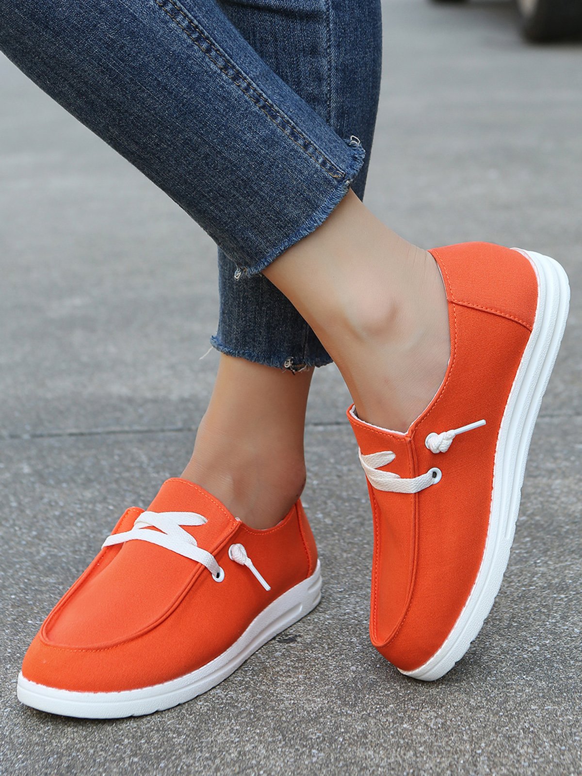Orange Simple Lace Up Casual Flats