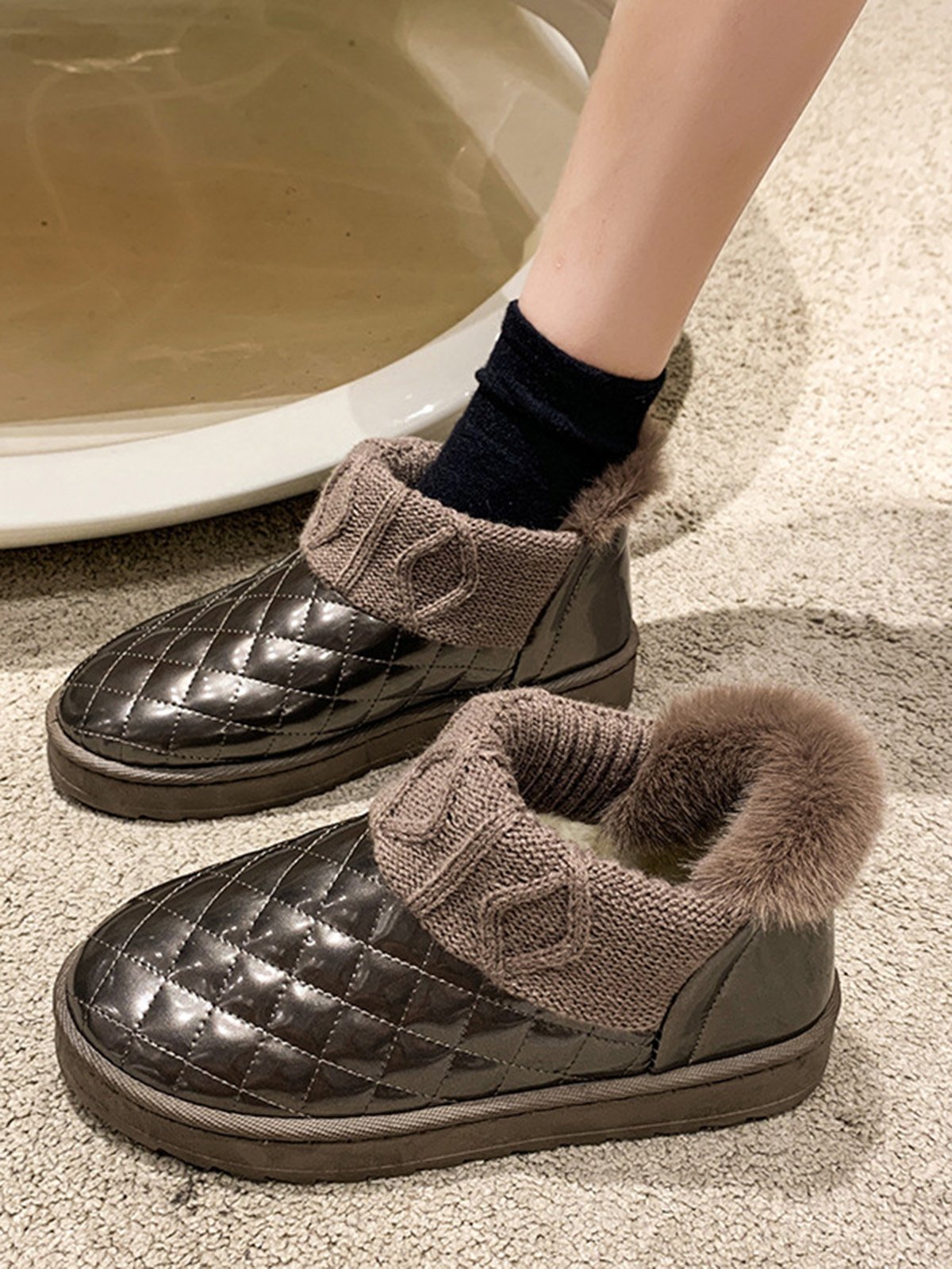 Casual Embossed Knit Panel Snow Booties