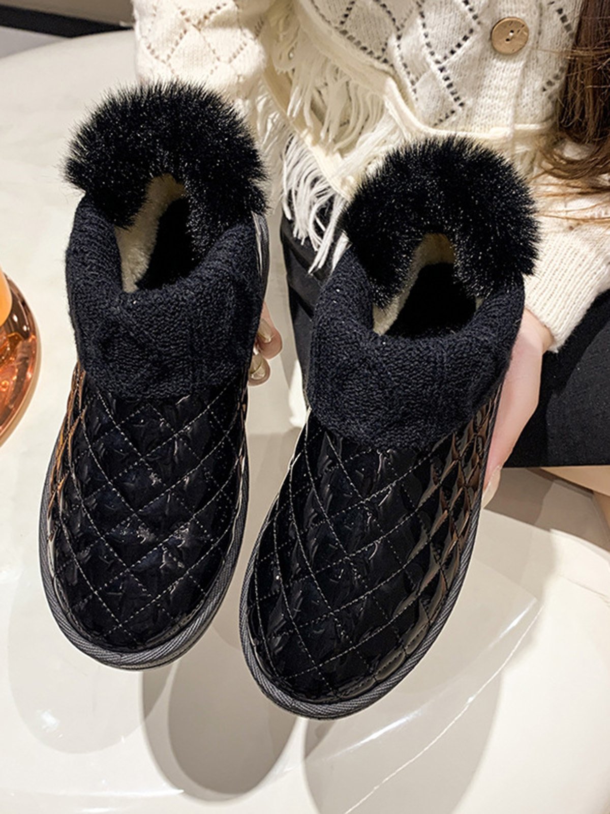 Casual Embossed Knit Panel Snow Booties