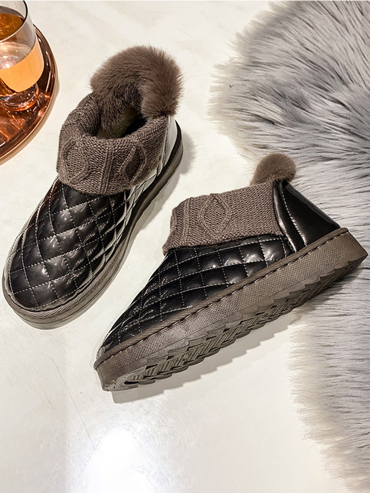 Casual Embossed Knit Panel Snow Booties
