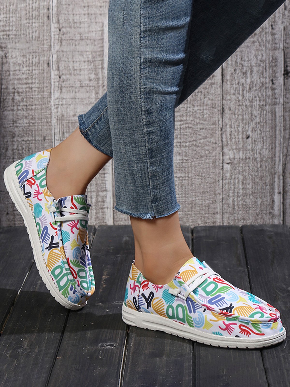 Plus Size Printing Comfy Slip On Canvas Boat Shoes