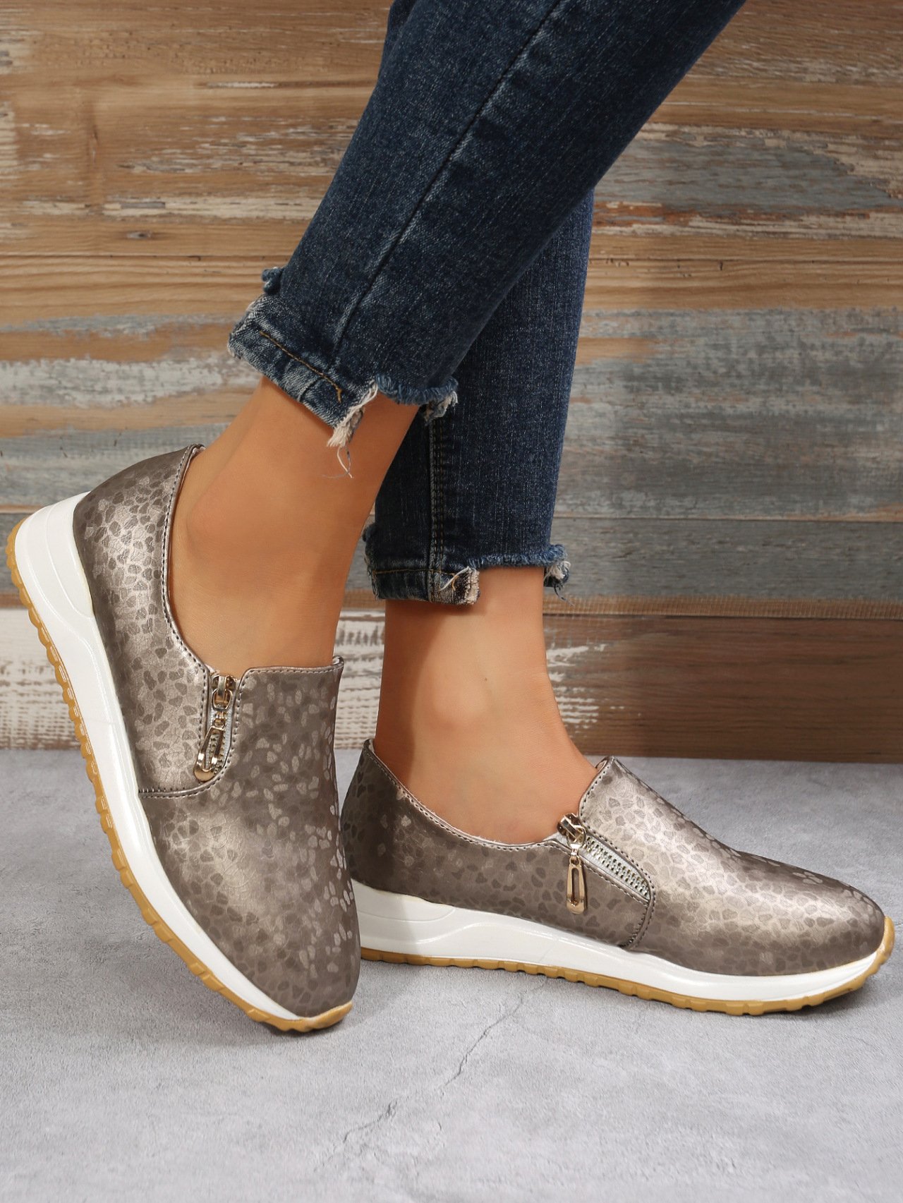Women's Casual Printing Zip Up Flat Shoes